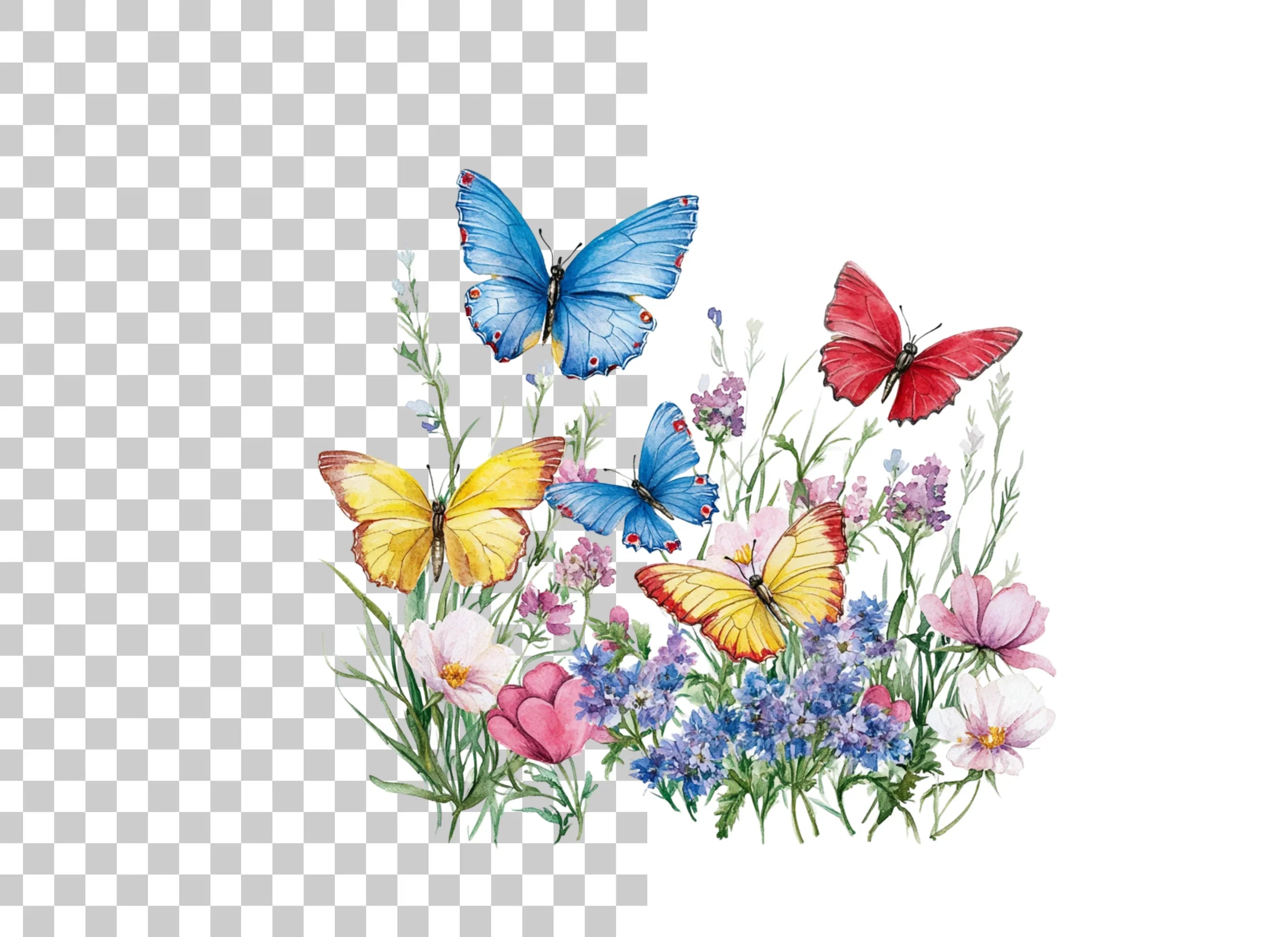 Colorful Butterflies and Flowers Clipart Bundle