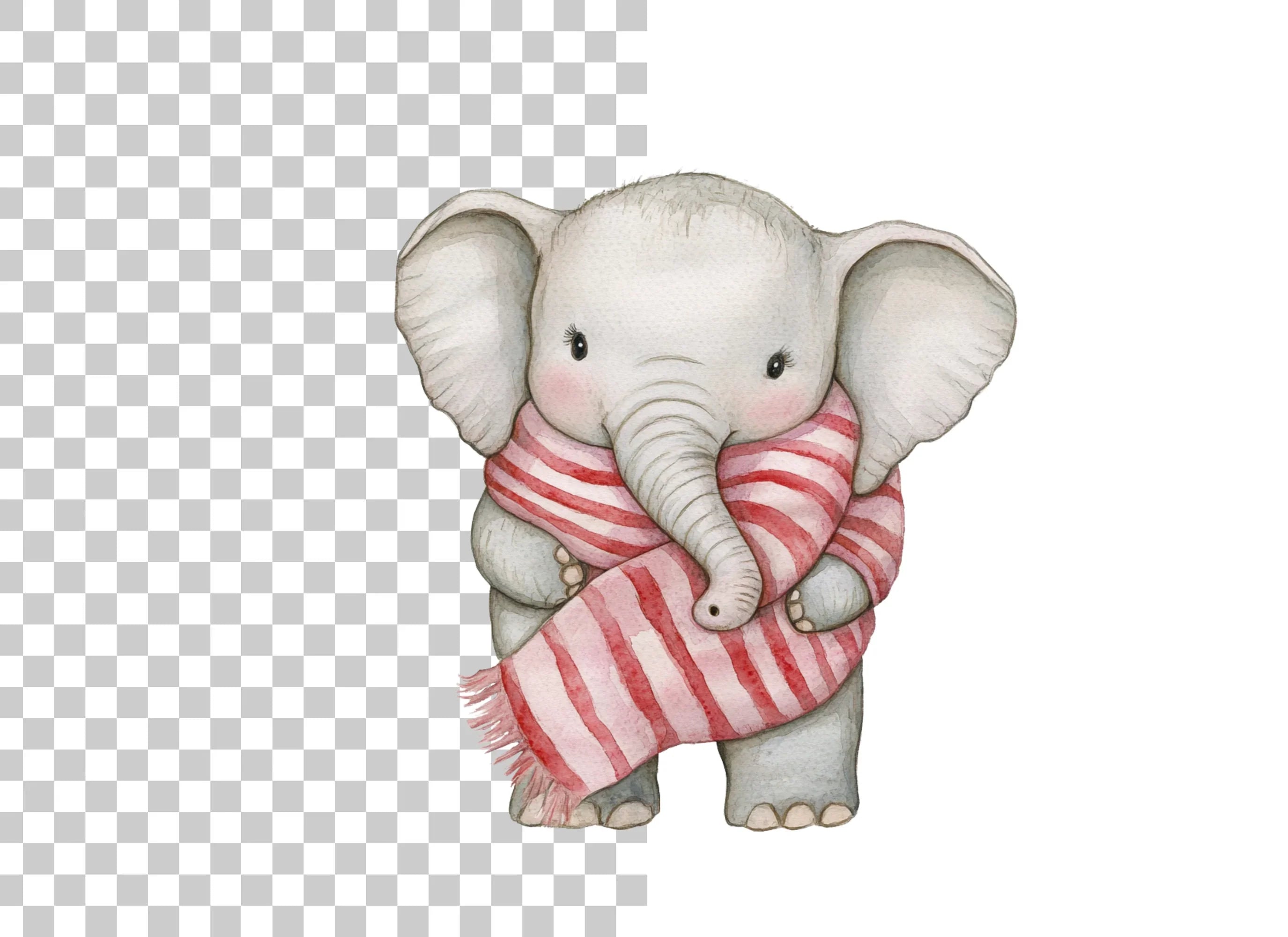 Cute Baby Elephant with Scarf Clipart Bundle