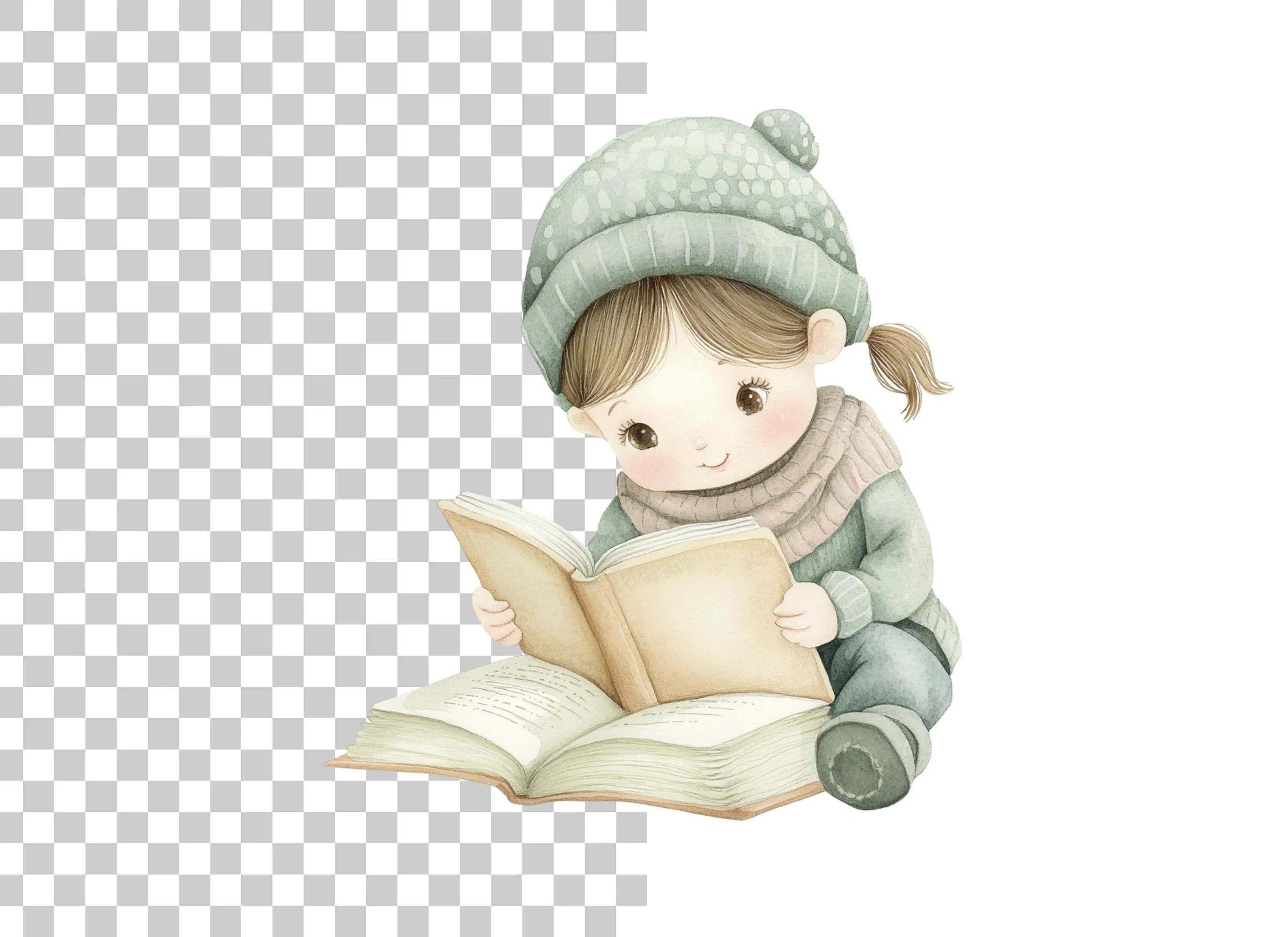 Cute Girl Reading Book Clipart Bundle