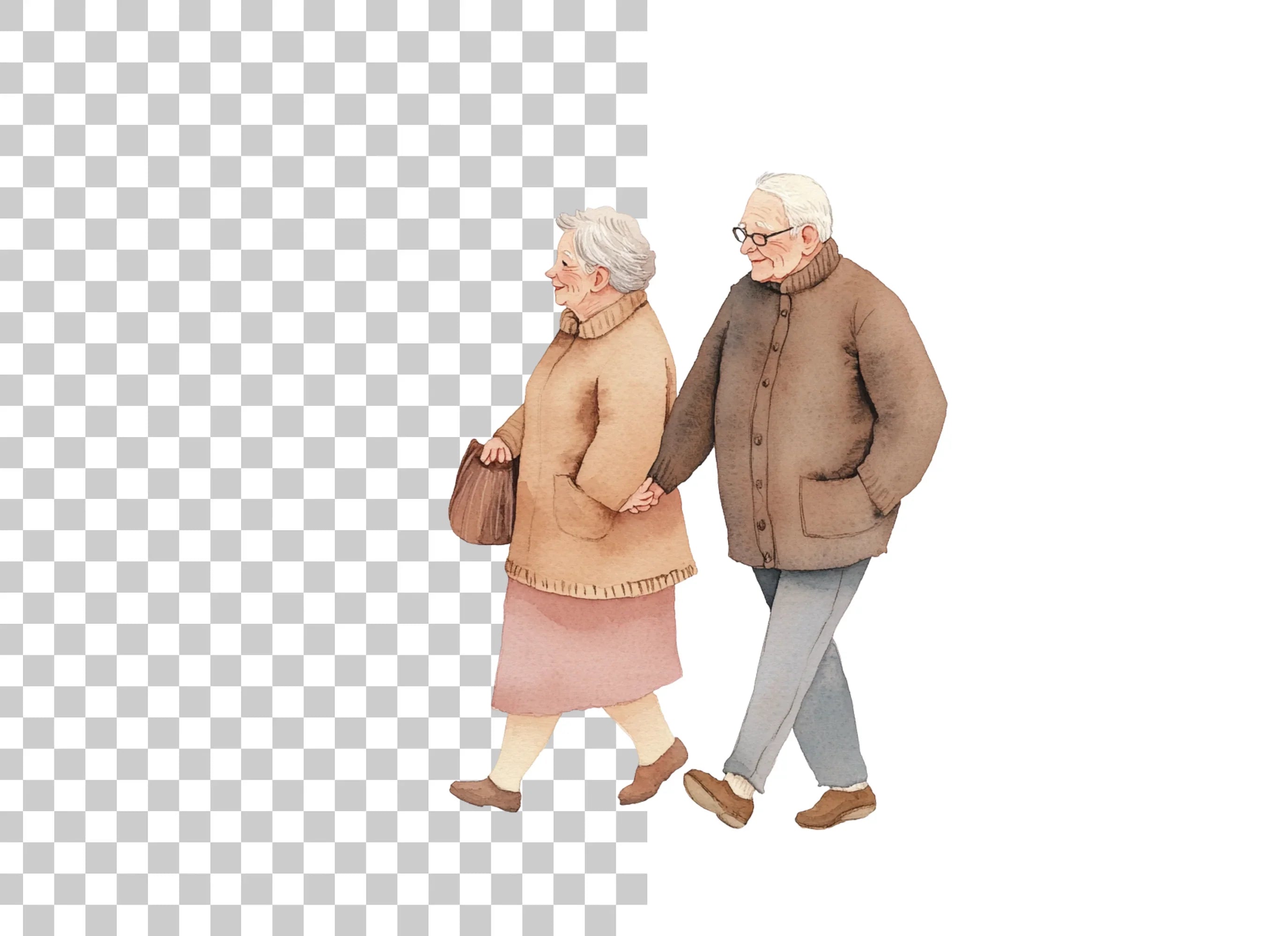 Walking Elderly Couple Clipart Bundle