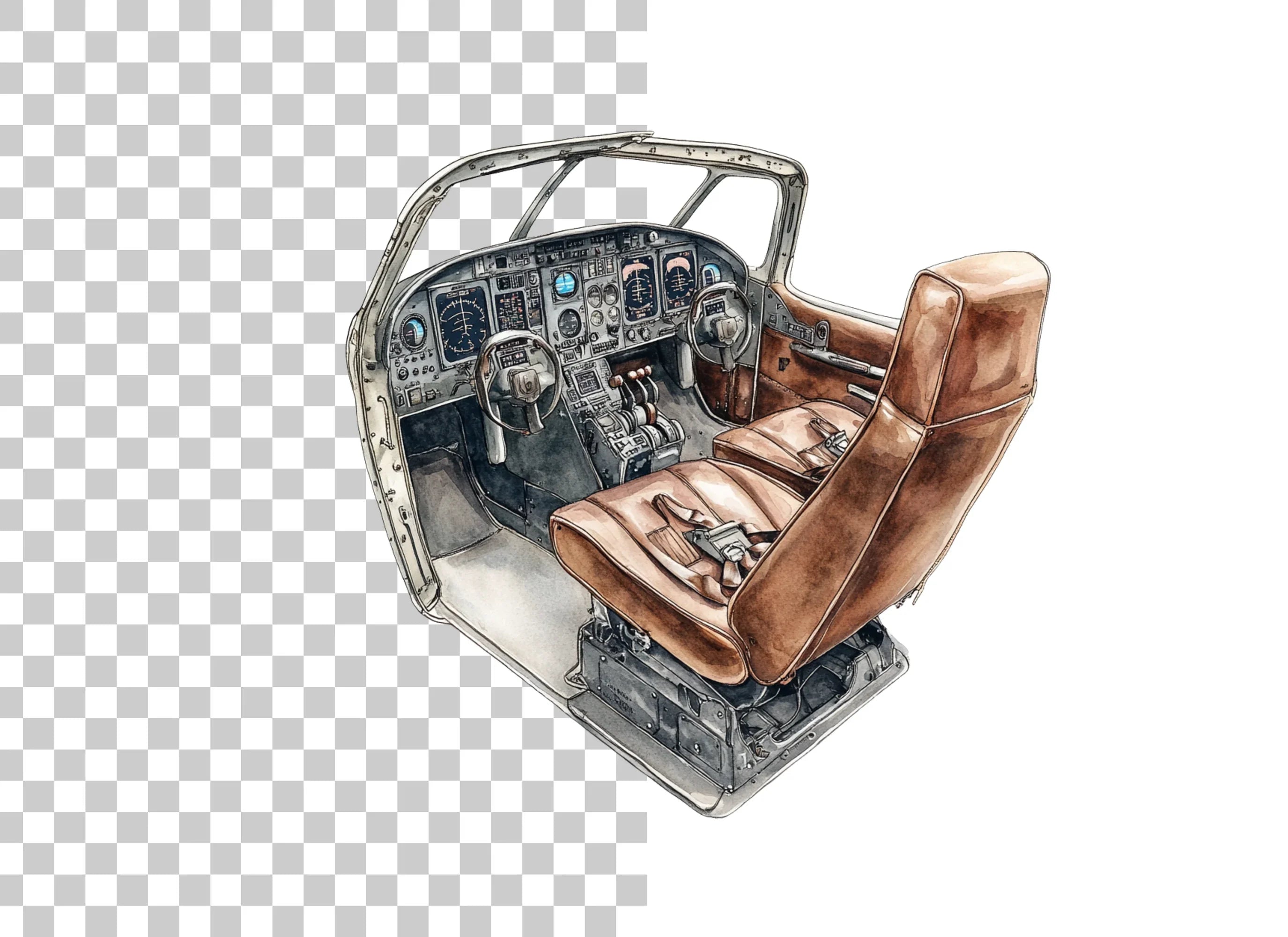 Vintage Airplane Cockpit Clipart Bundle