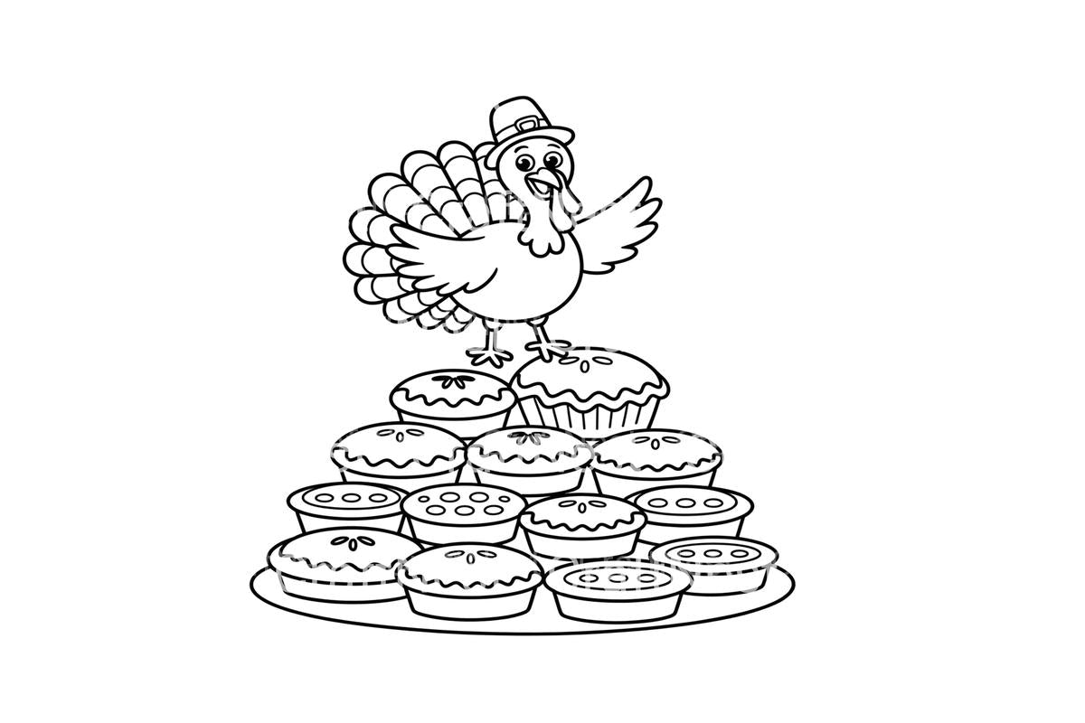 Cute Turkey on Pie Stack Coloring Books