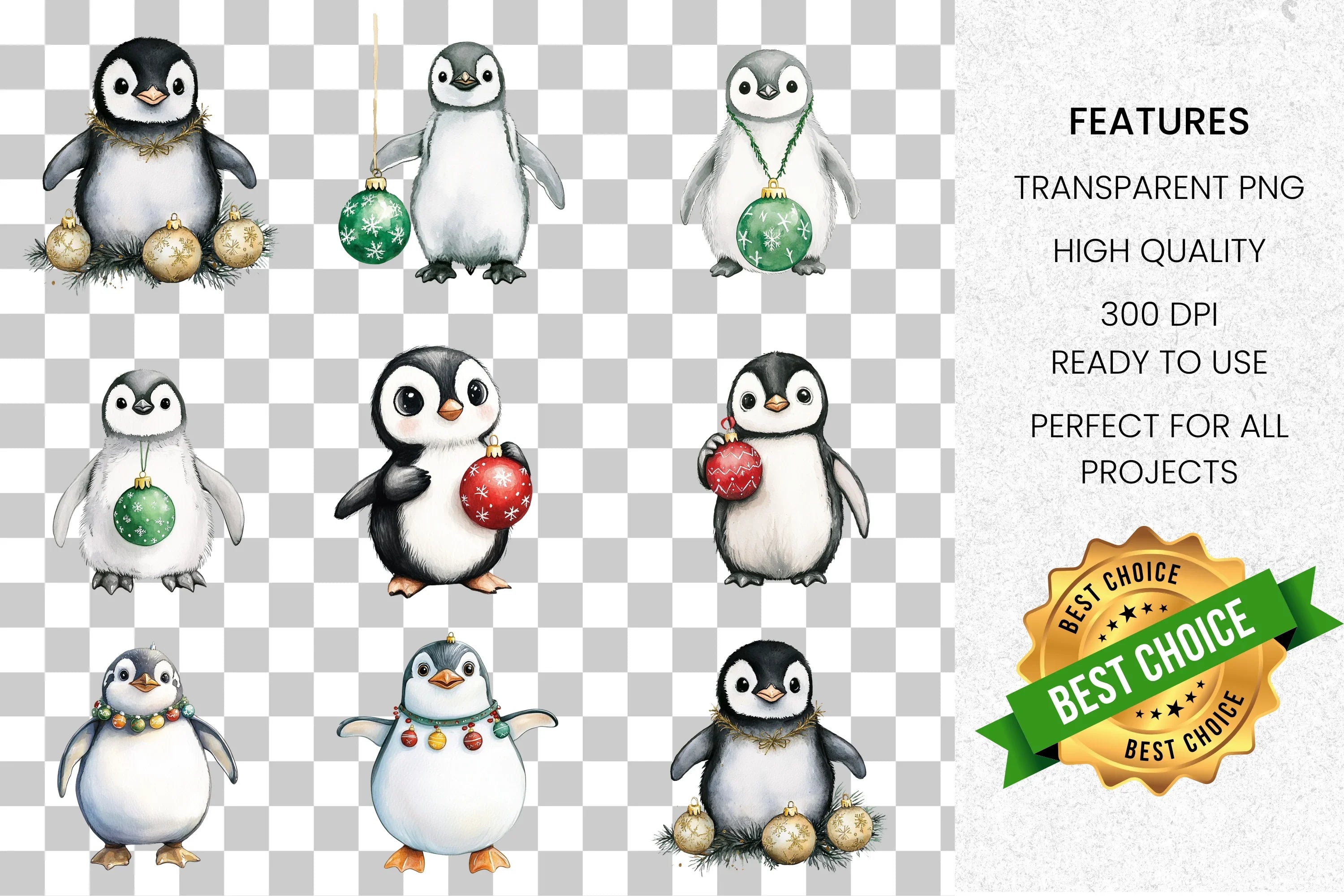 Adorable Christmas Penguin Clipart Bundle