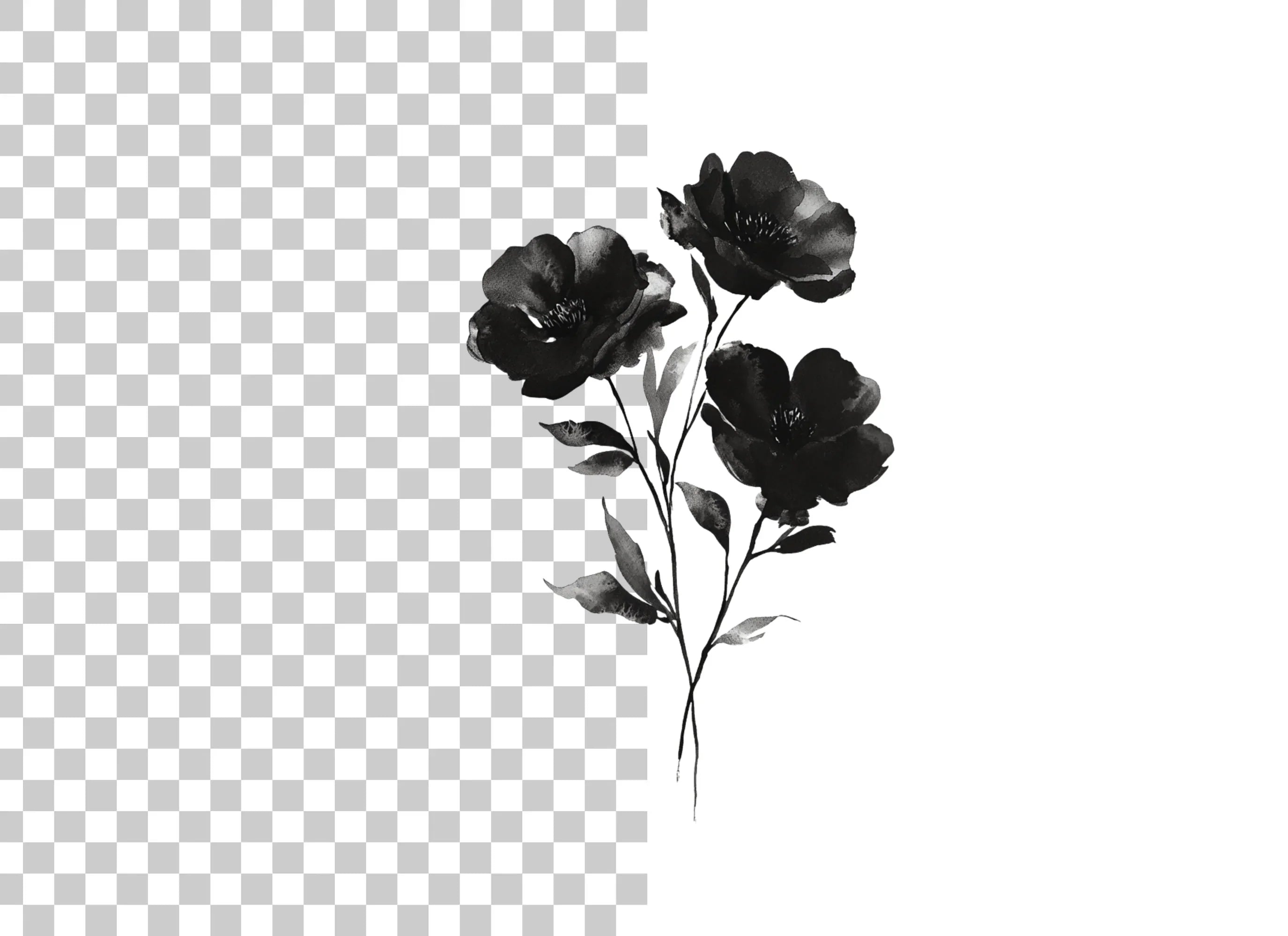 Black Flowers Clipart Bundle