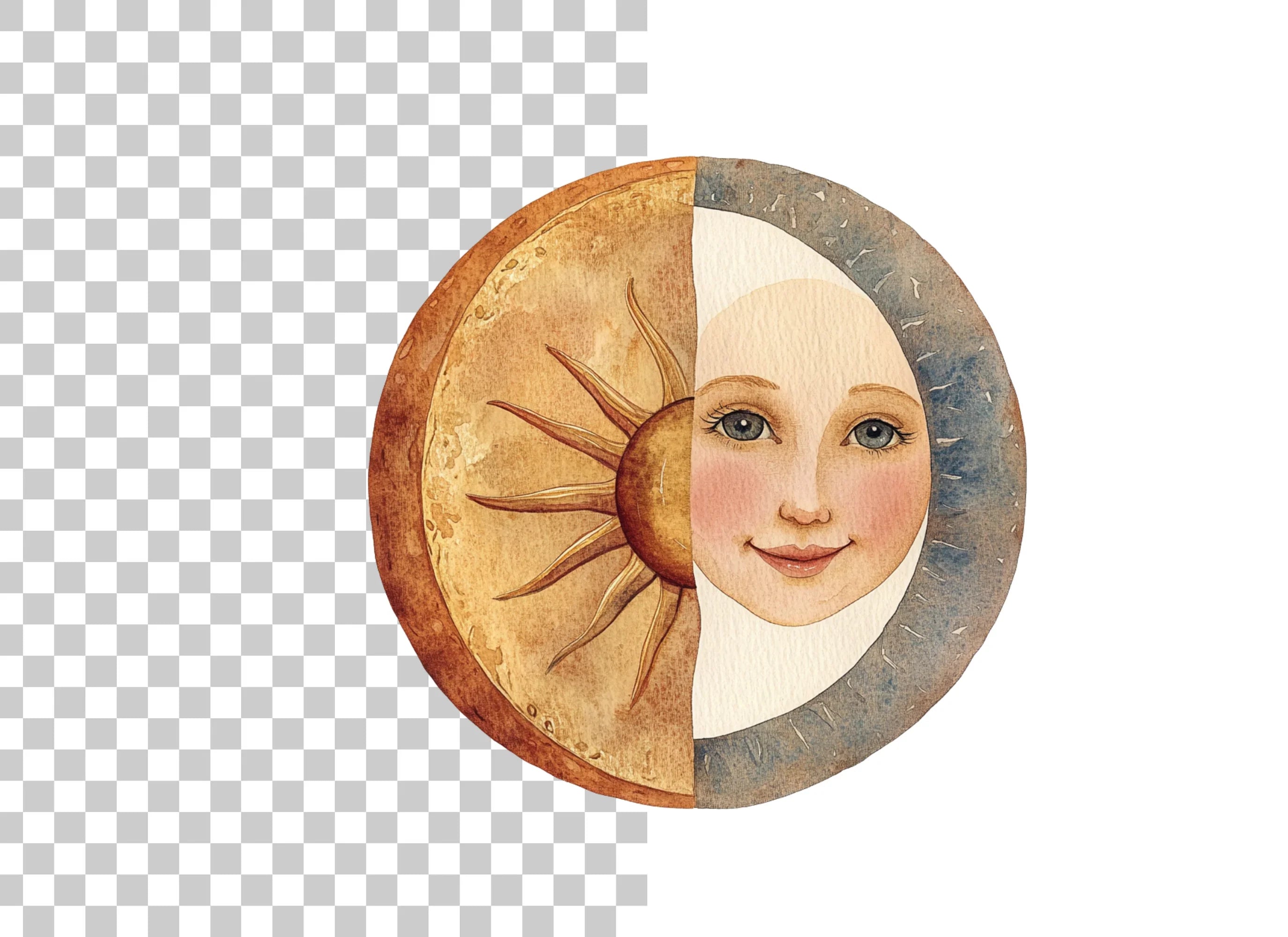 Celestial Sun Moon Face Clipart Bundle