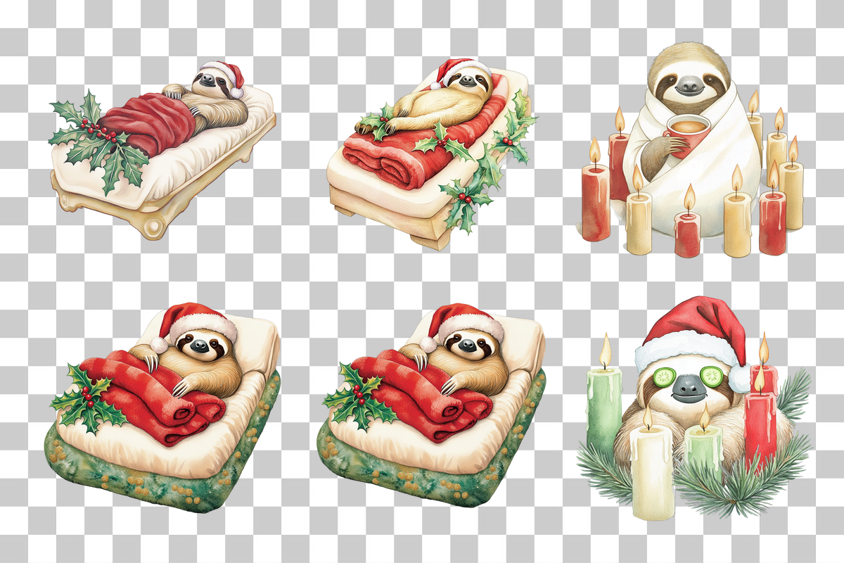 Christmas Sloth Spa Day Clipart Bundle