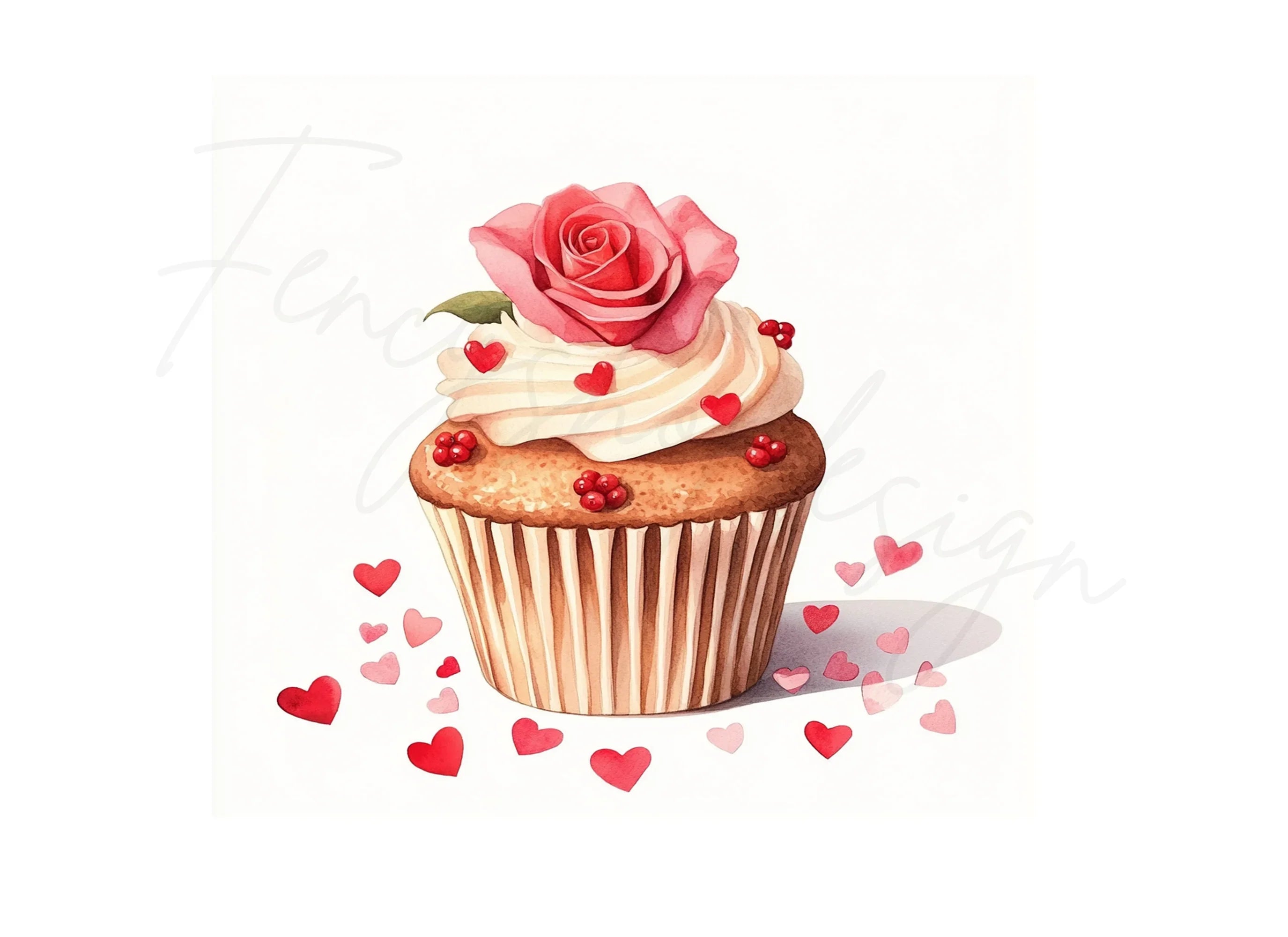 Romantic Rose Cupcake Clipart Bundle