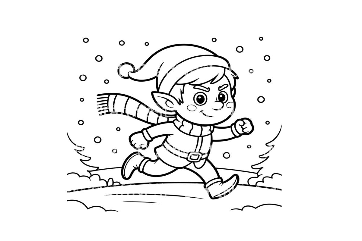 Happy Elf in Snow Coloring Books