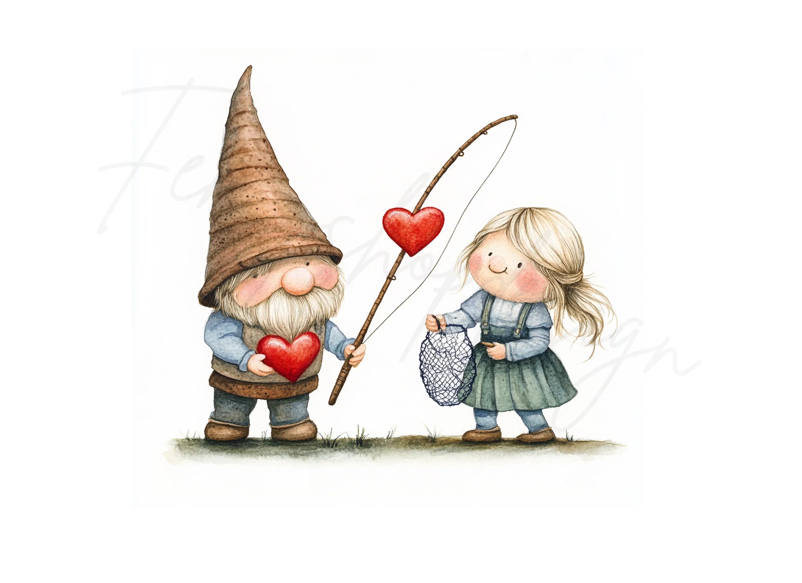 Gnome Couple Fishing for Hearts Clipart Bundle