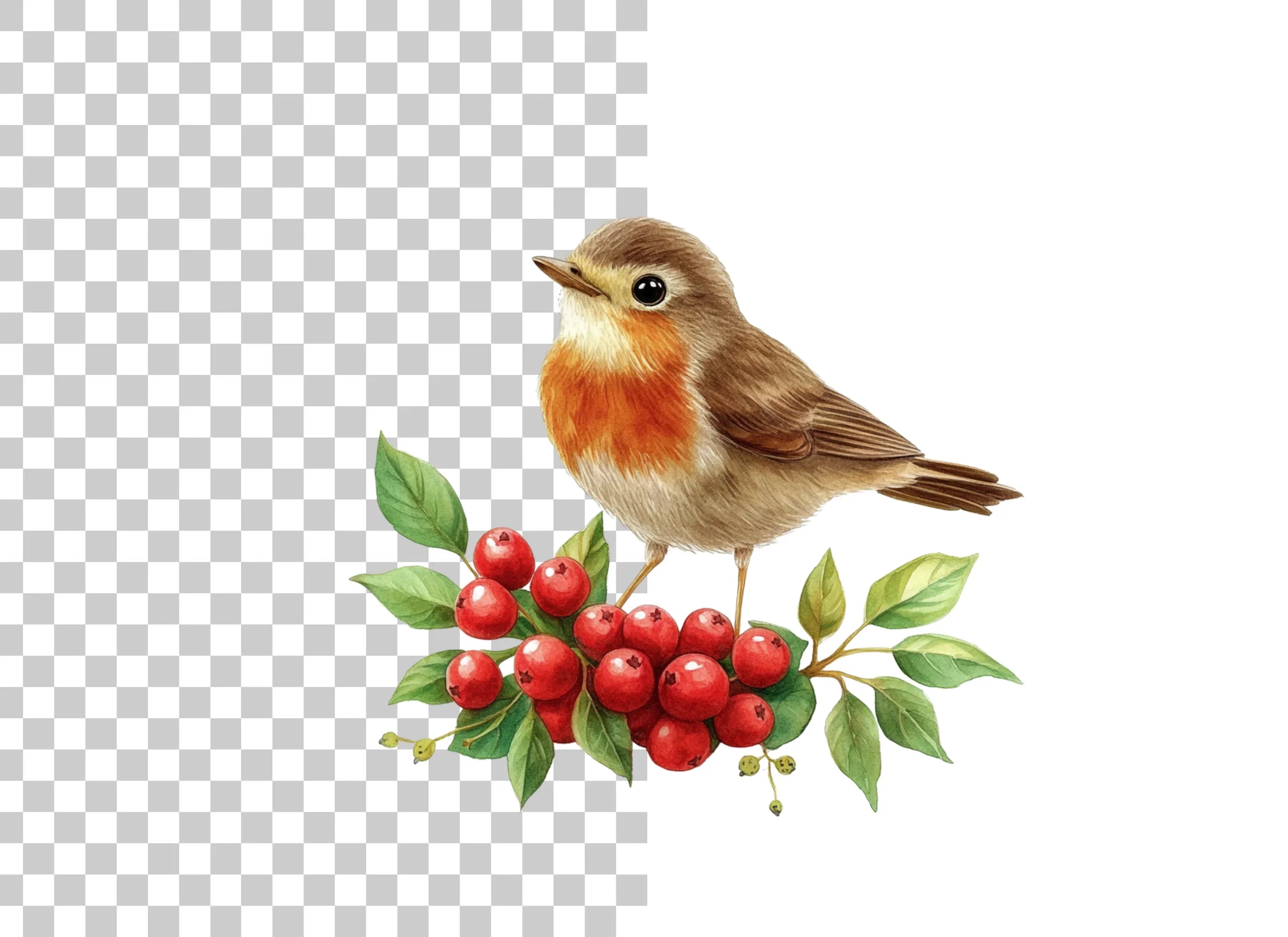 Robins with Holly Berries Clipart Bundle