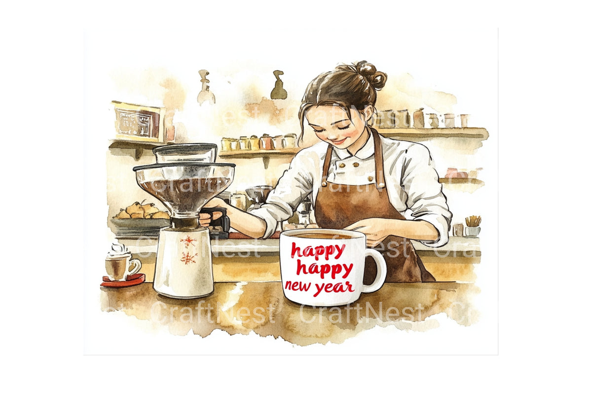 Barista Happy New Year Coffee Clipart Bundle