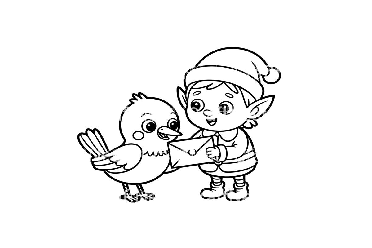 Christmas Elf with Bird Coloring Books