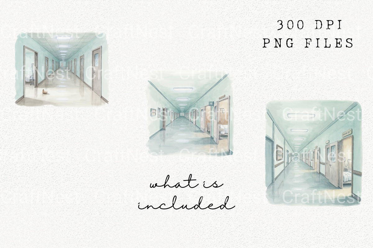 Haunted Hospital Corridor Clipart Bundle