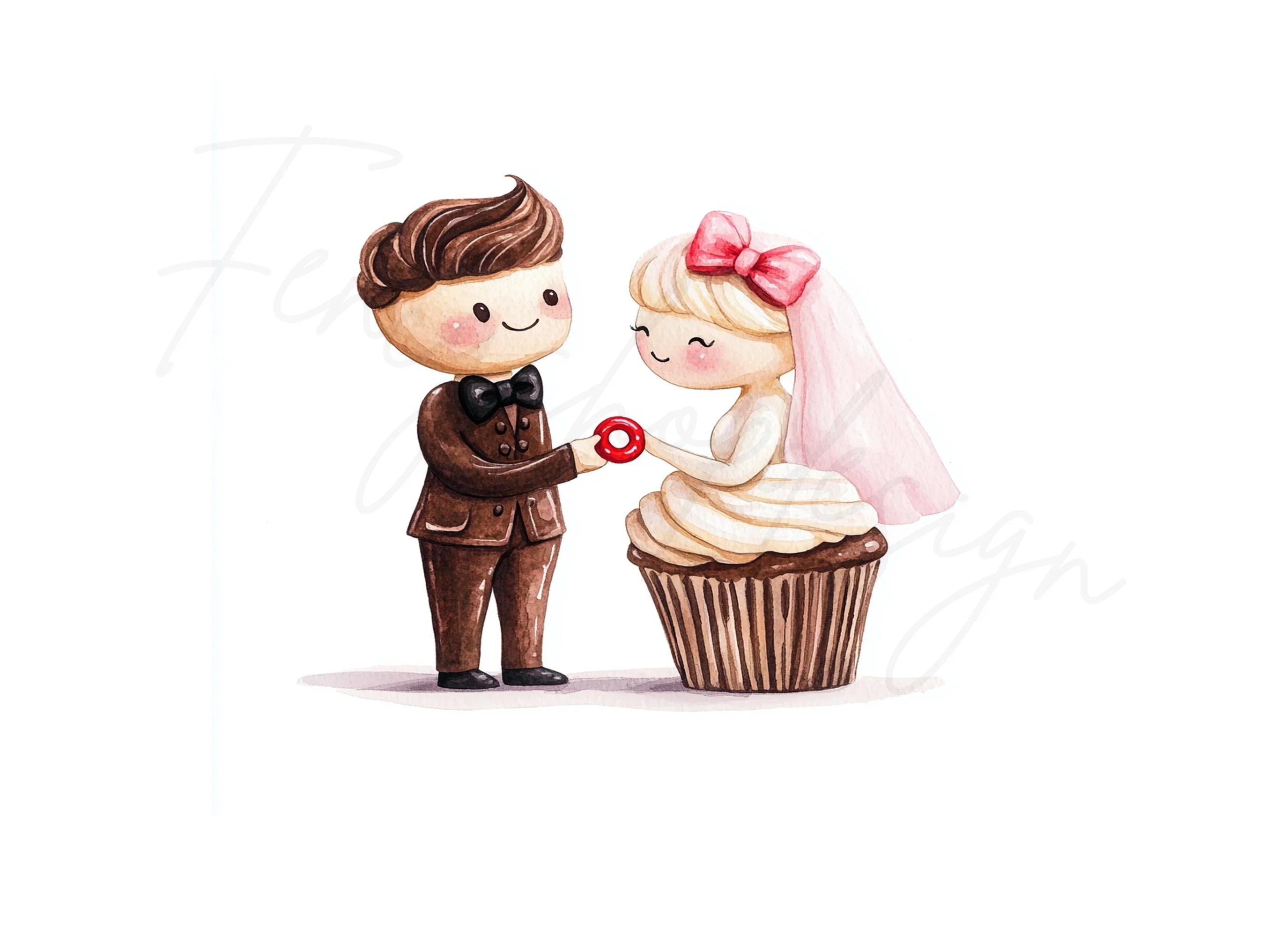 Cute Wedding Couple Cupcake Clipart Bundle