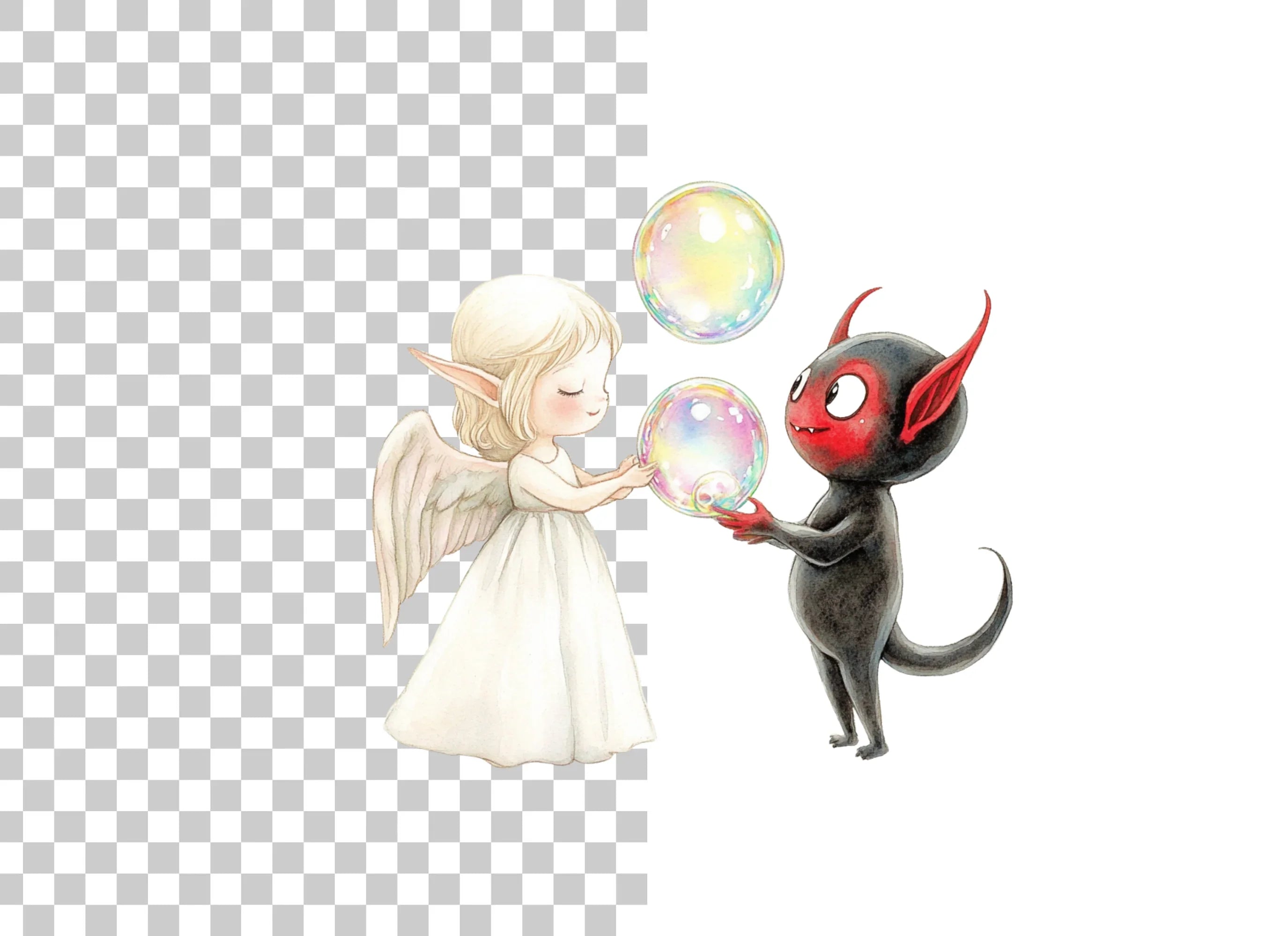 Angels and Devils Blowing Bubbles Clipart Bundle
