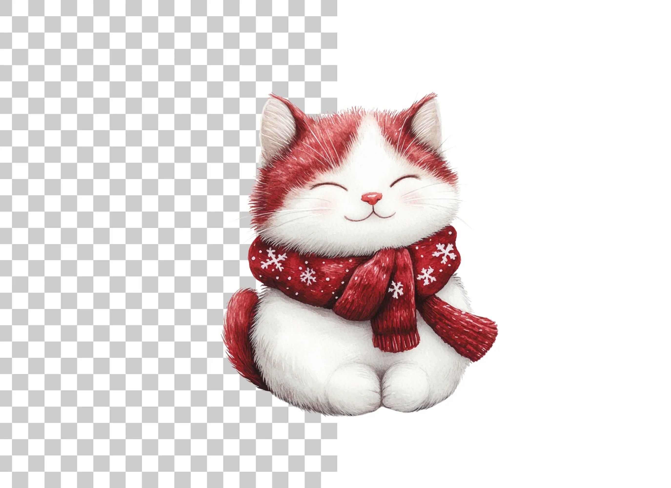 Cute Christmas Cat with Red Scarf Clipart Bundle