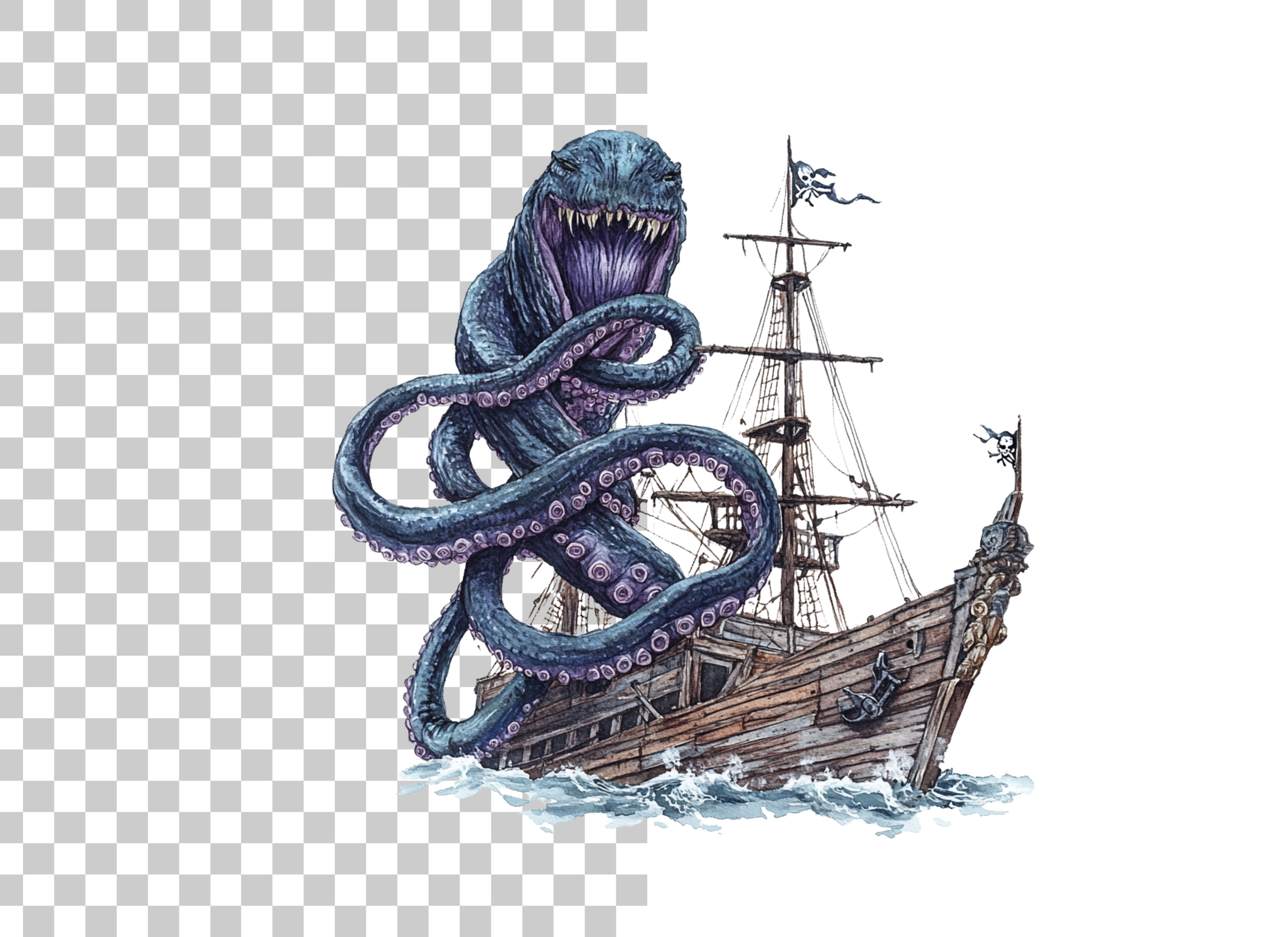 Kraken Attack Pirate Ship Clipart Bundle