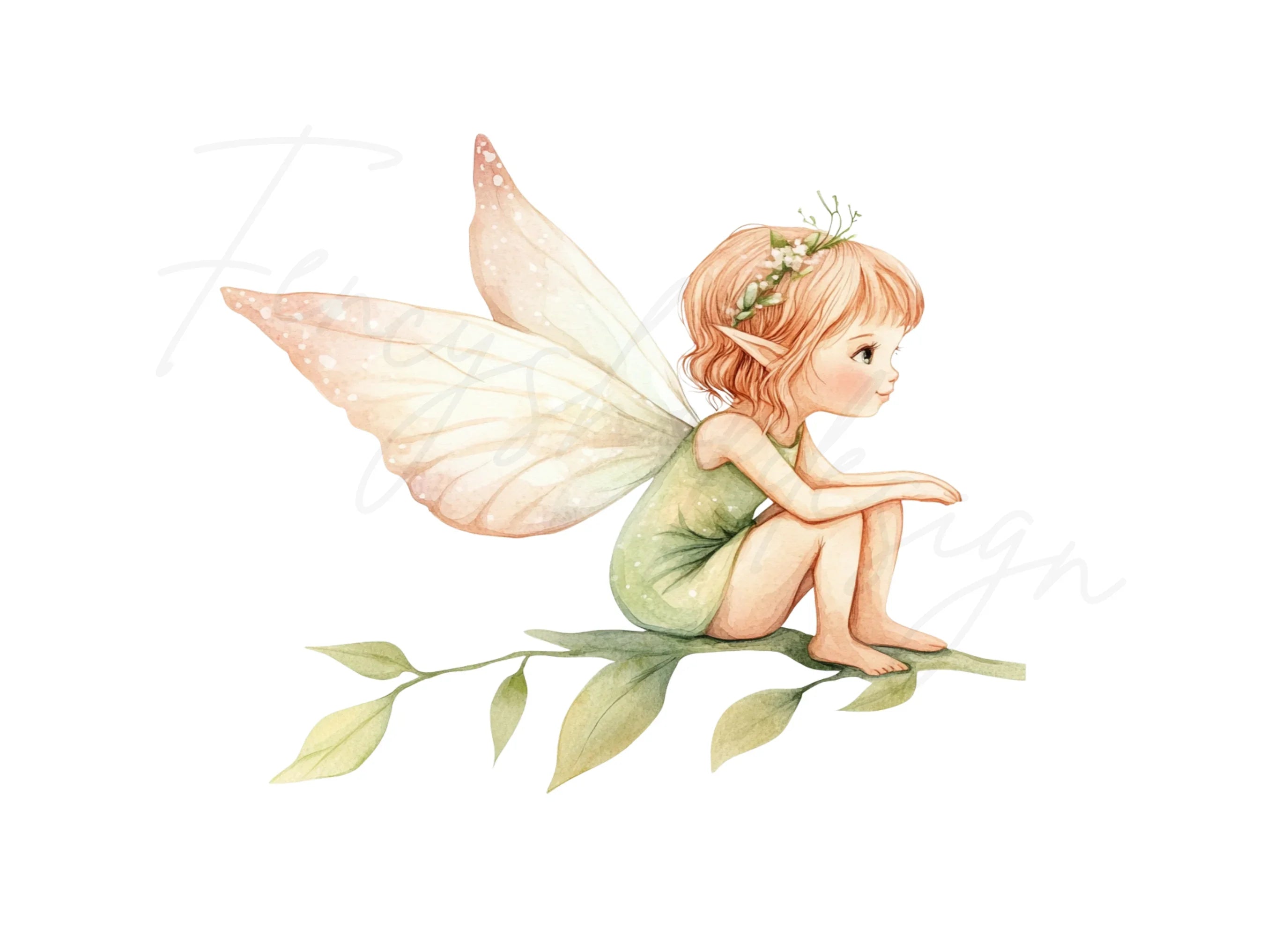 Sitting Fairy on Branch Clipart Bundle