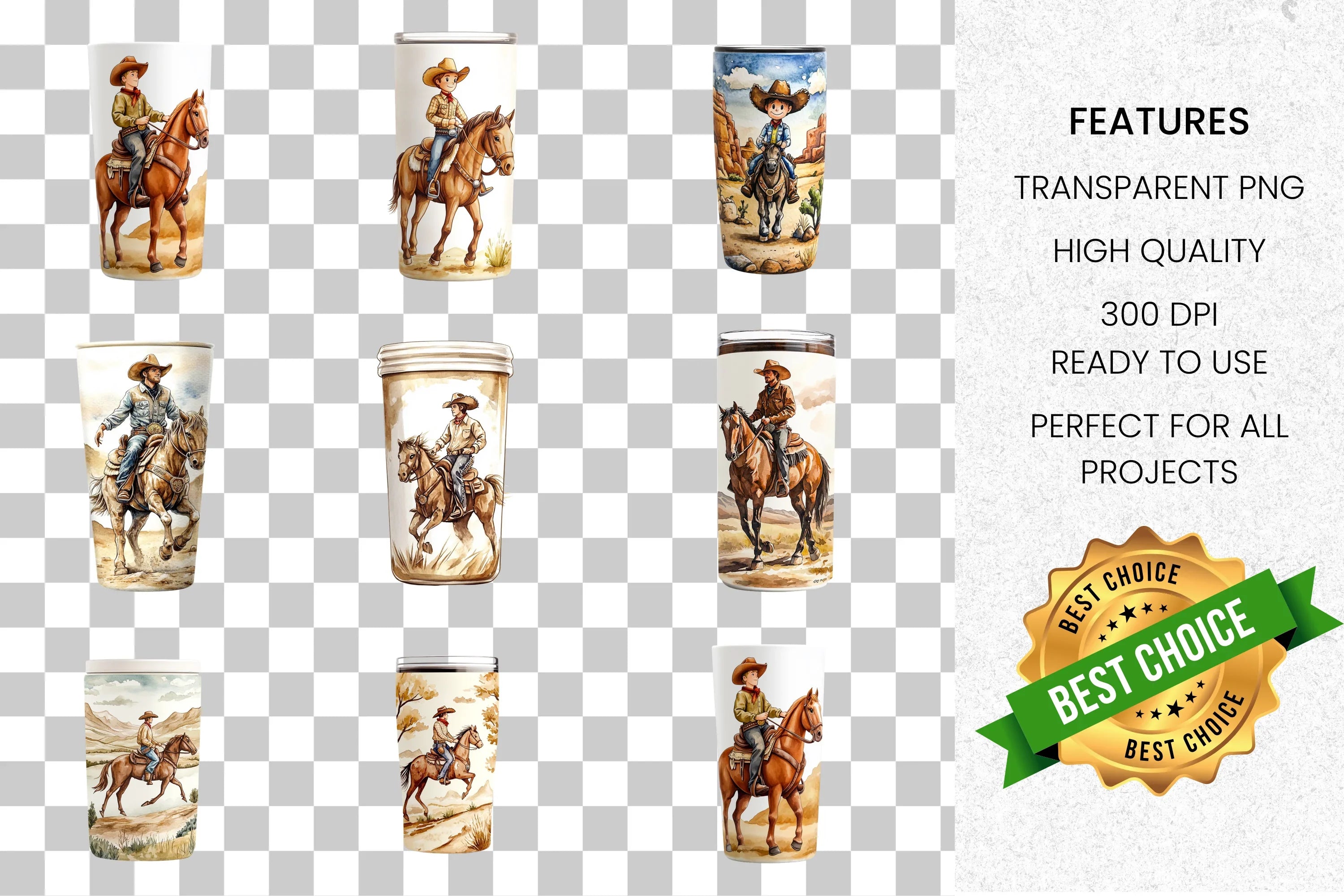 Cowboy Tumbler Designs Clipart Bundle