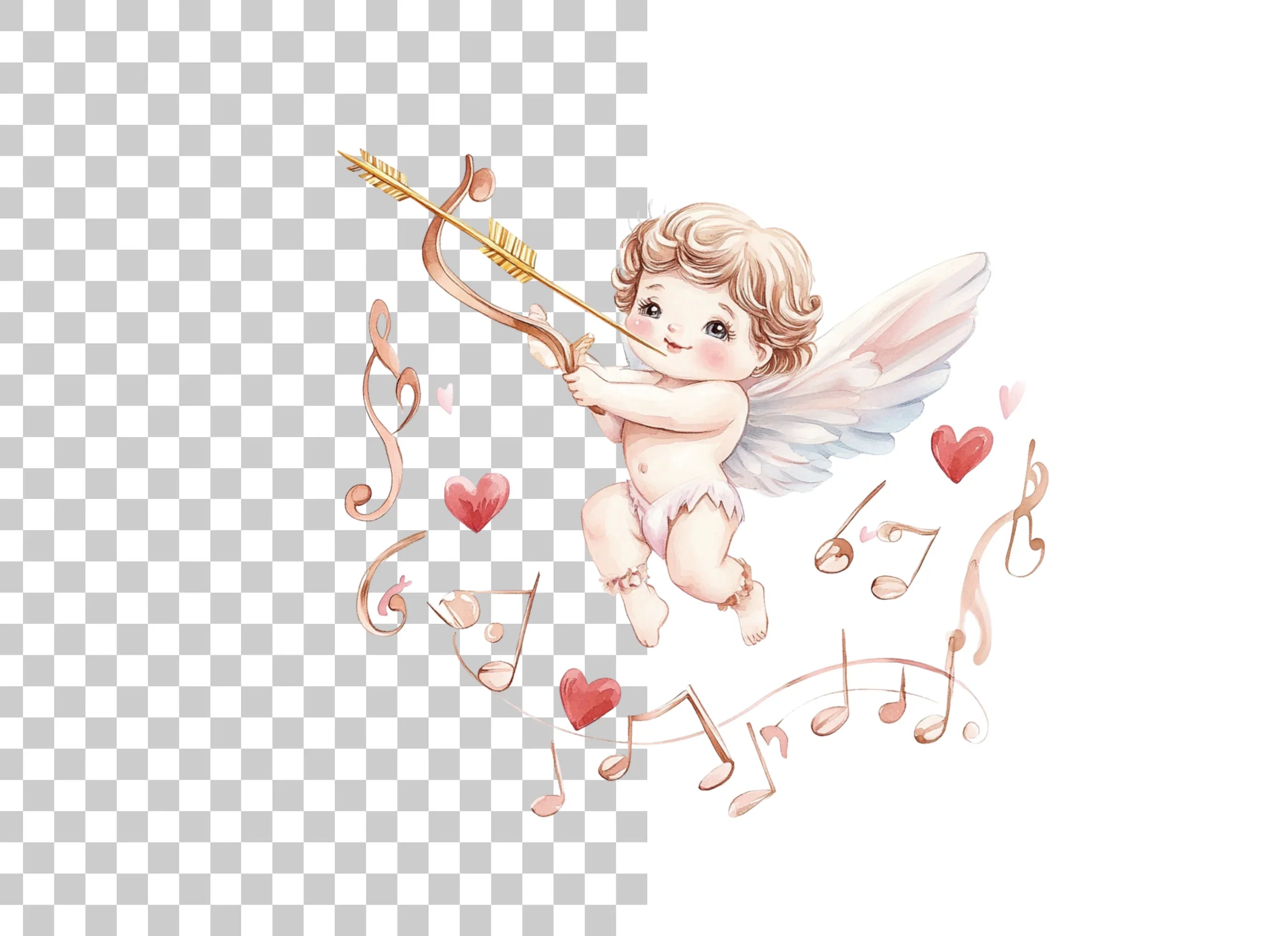 Cute Cupid with Musical Notes Clipart Bundle