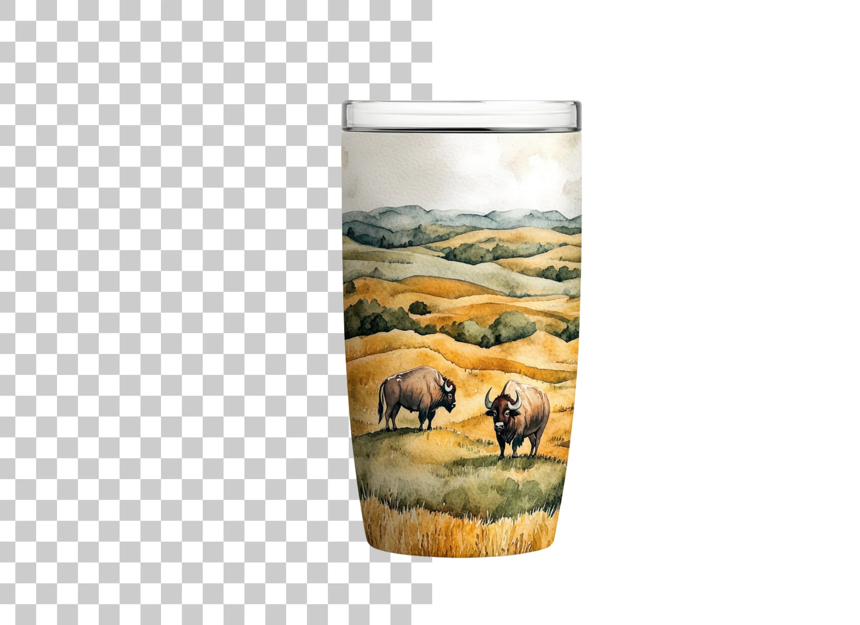 Bison in Prairie Tumbler Clipart Bundle
