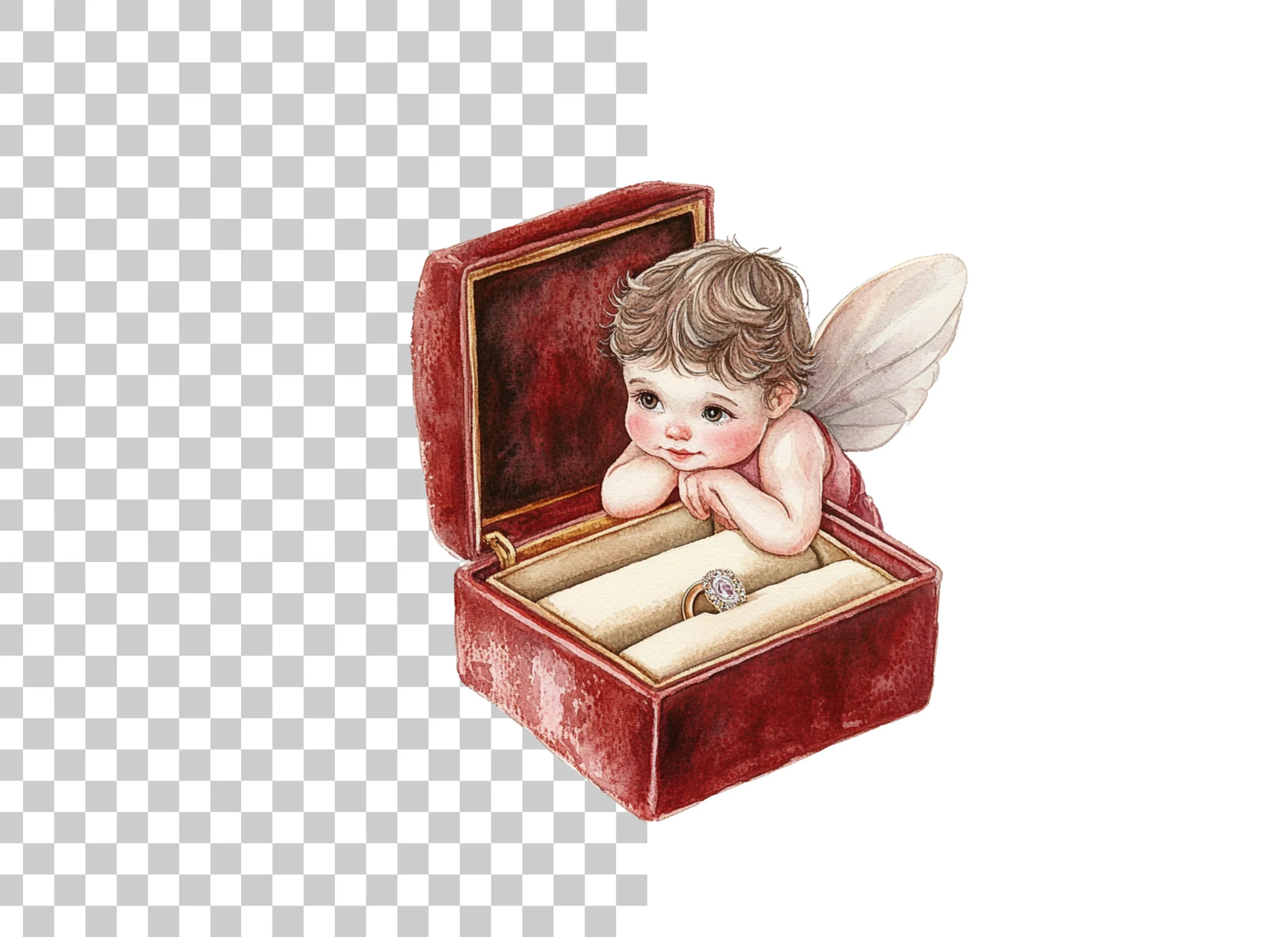 Cute Cupid in Ring Box Clipart Bundle
