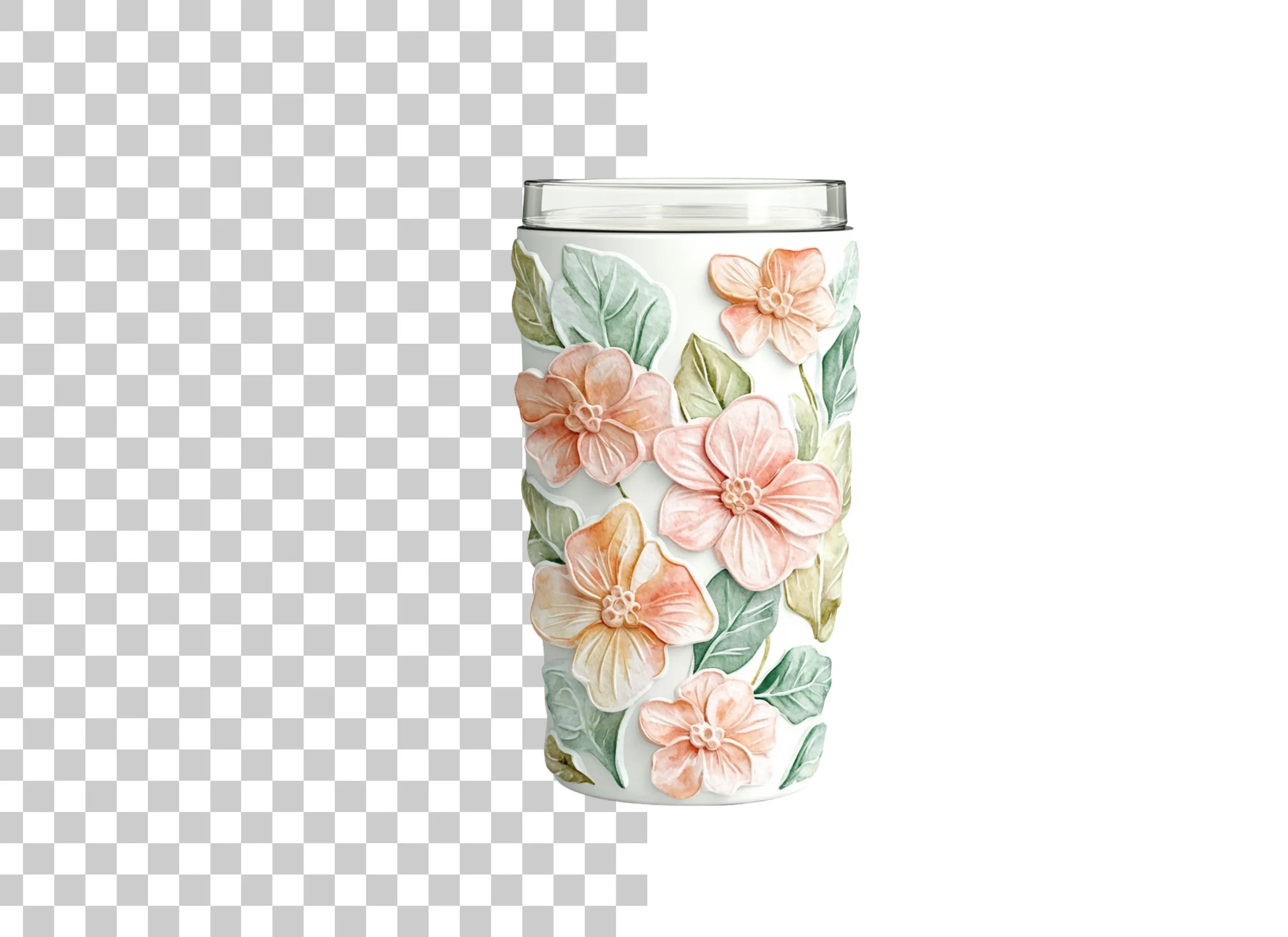 Charming Peach Floral Tumbler Clipart Bundle
