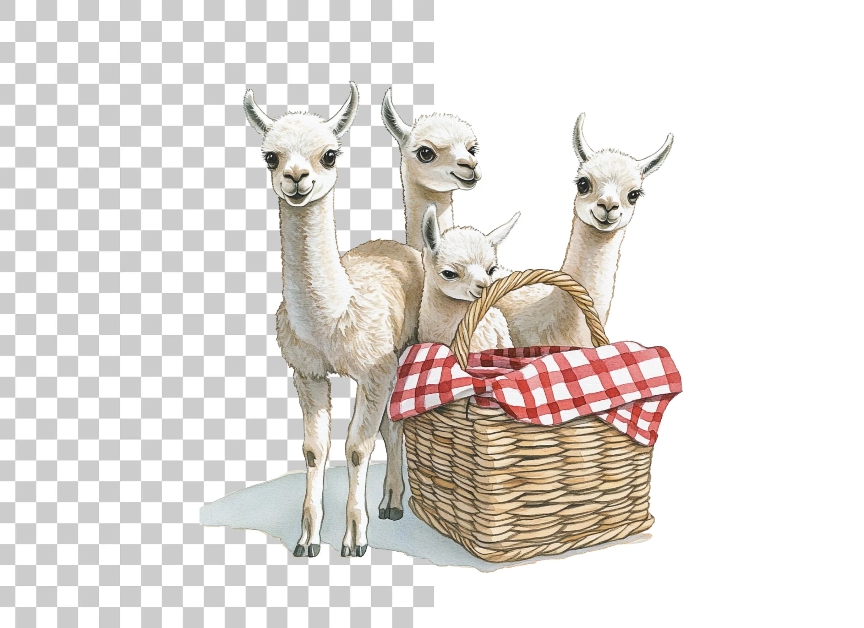 Playful Alpaca Picnic Basket Clipart Bundle