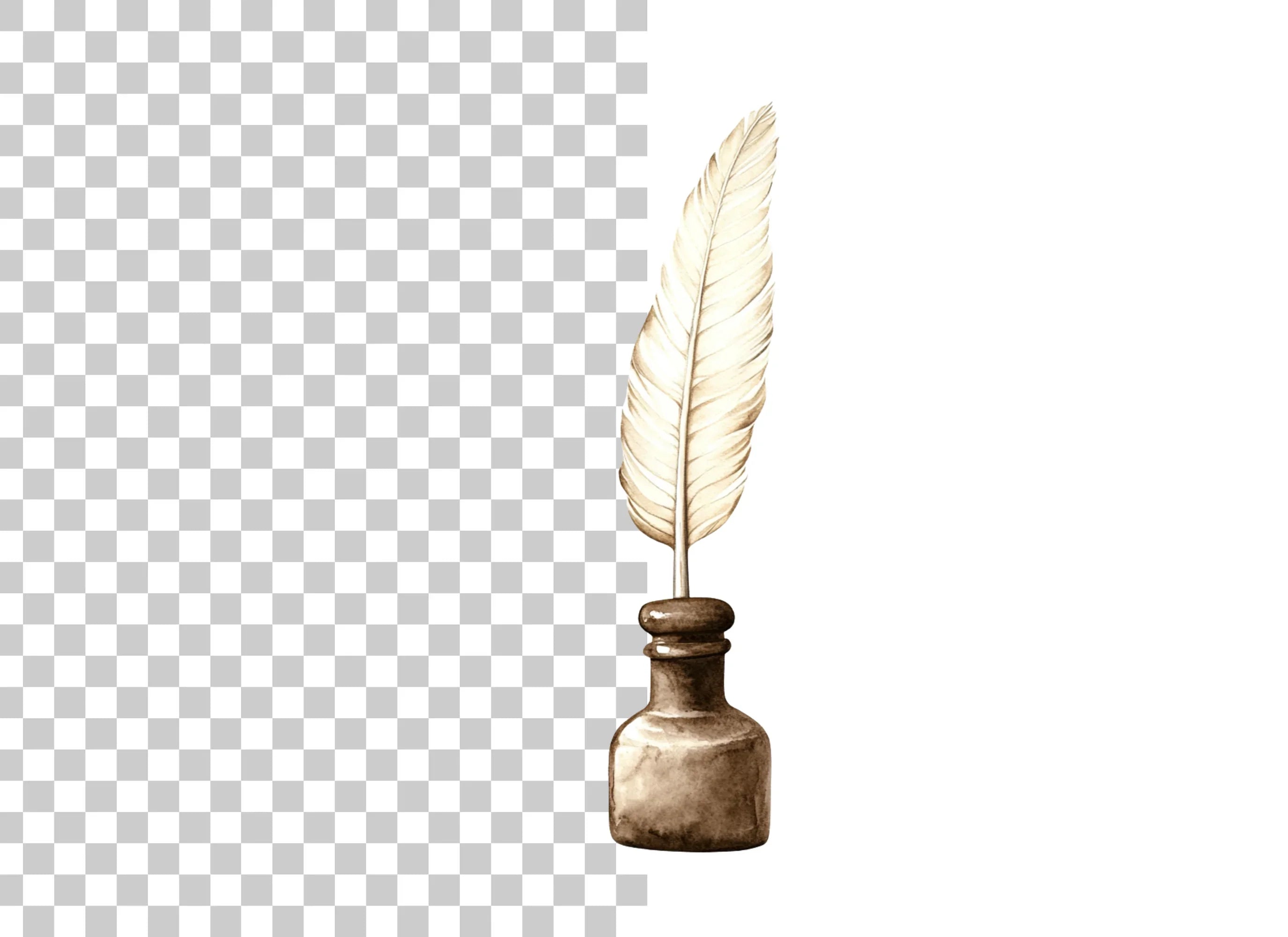 Elegant White Feather Quill Inkwell Clipart Bundle
