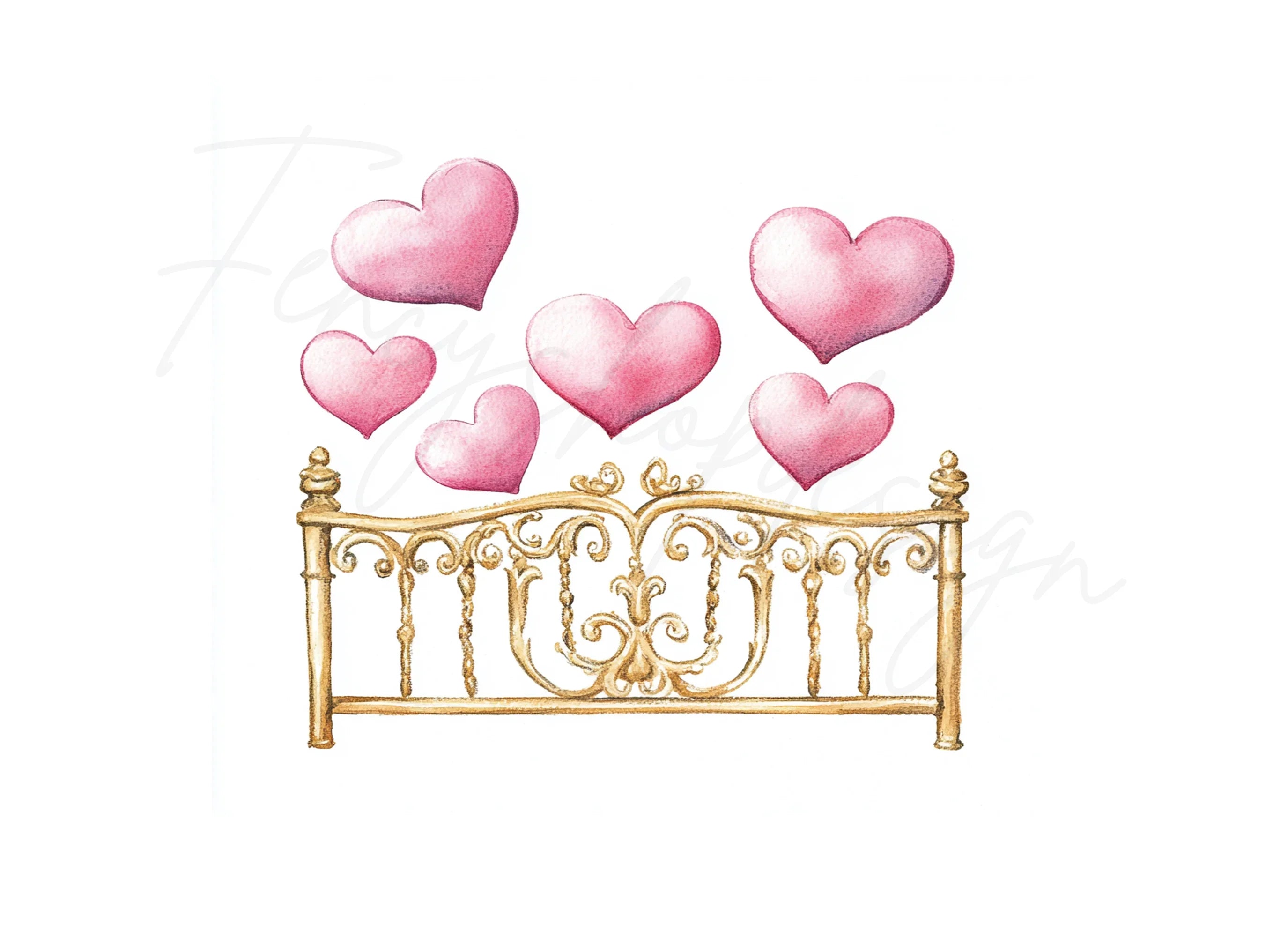 Golden Headboard with Pink Hearts Clipart Bundle