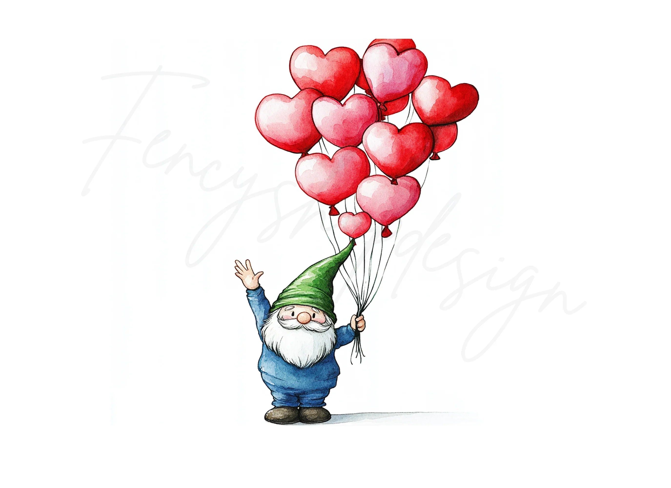 Gnome with Heart Balloons Clipart Bundle