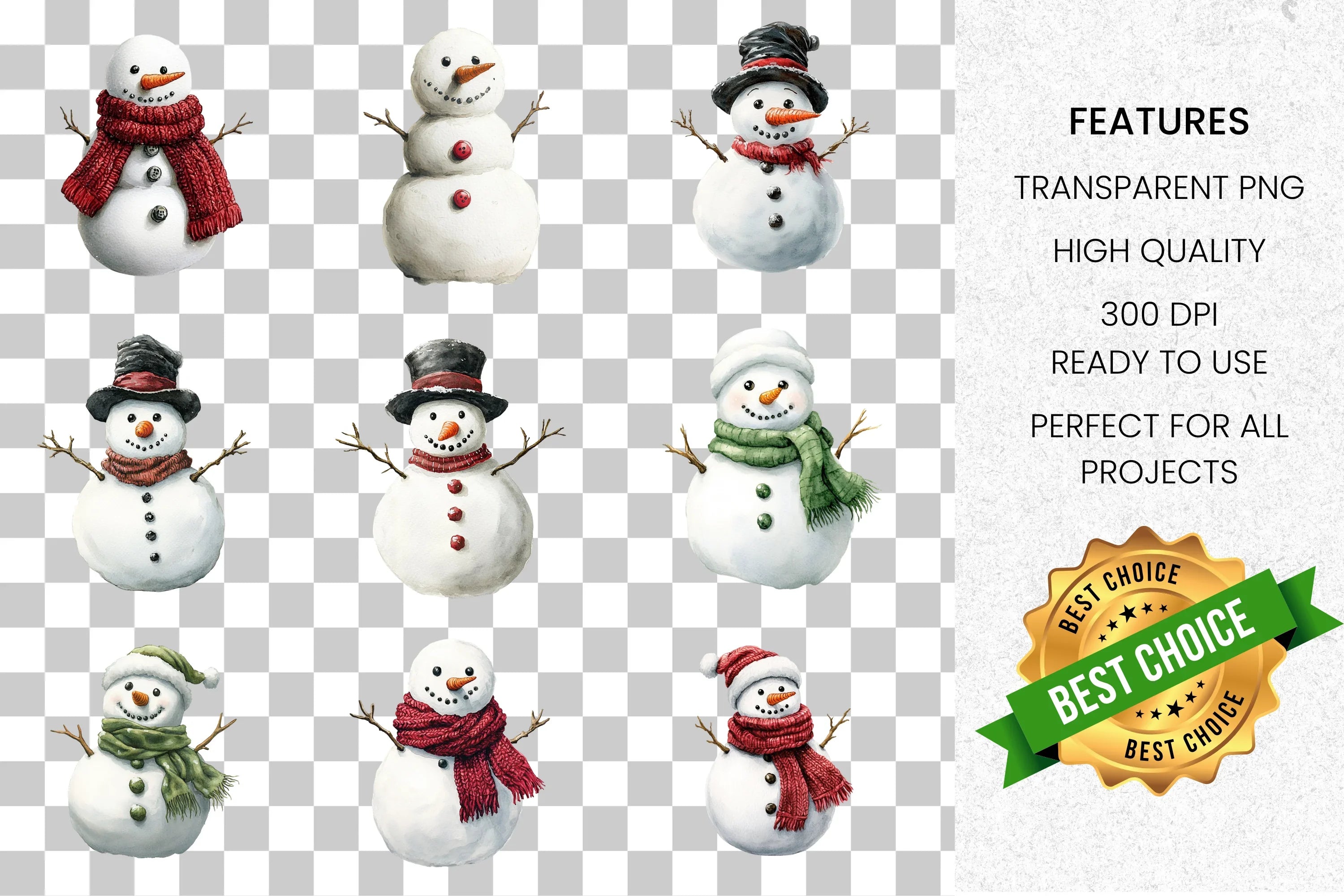 Cute Snowman Christmas Winter Clipart Bundle