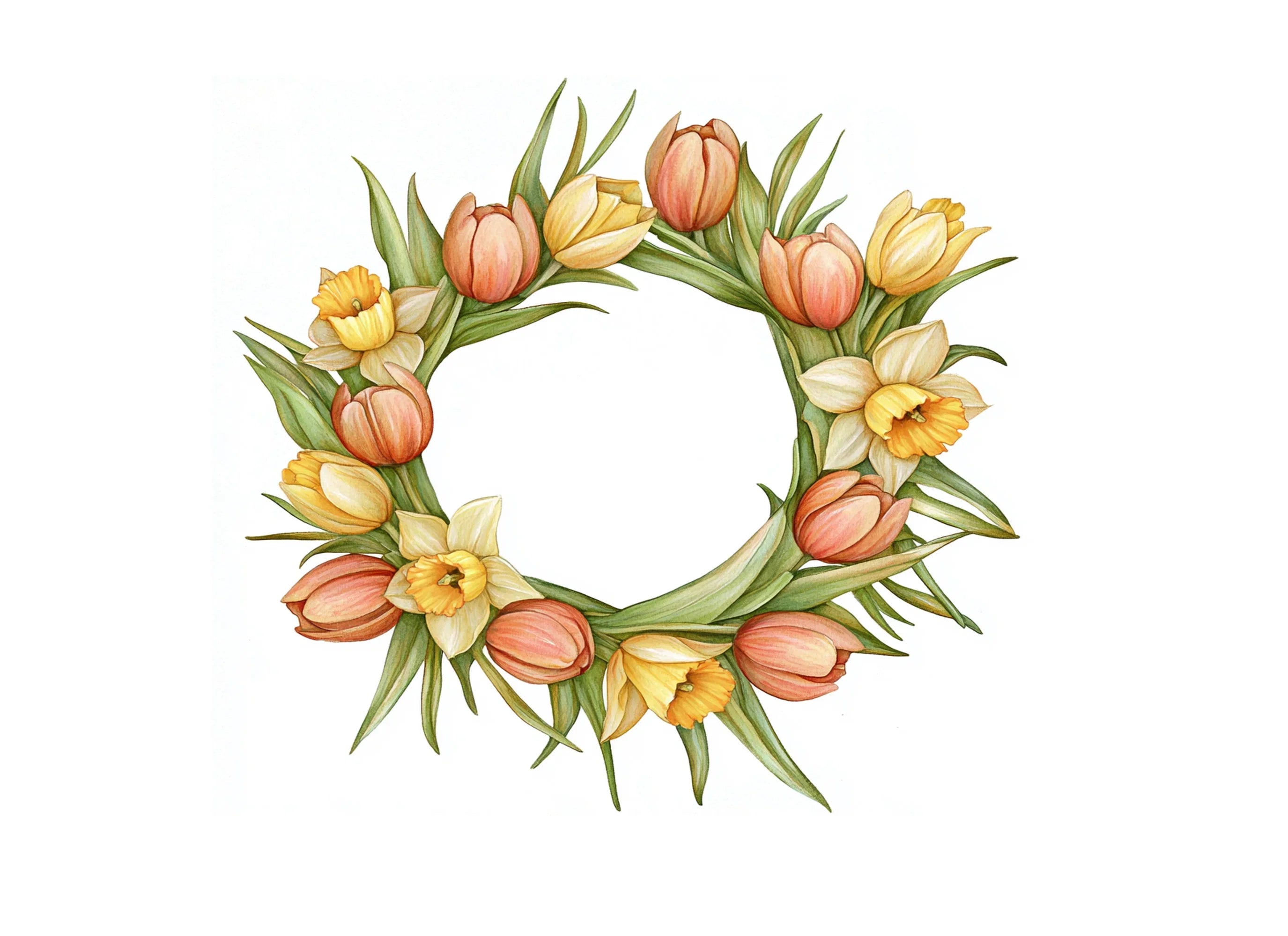 Spring Tulip Daffodil Wreath Clipart Bundle