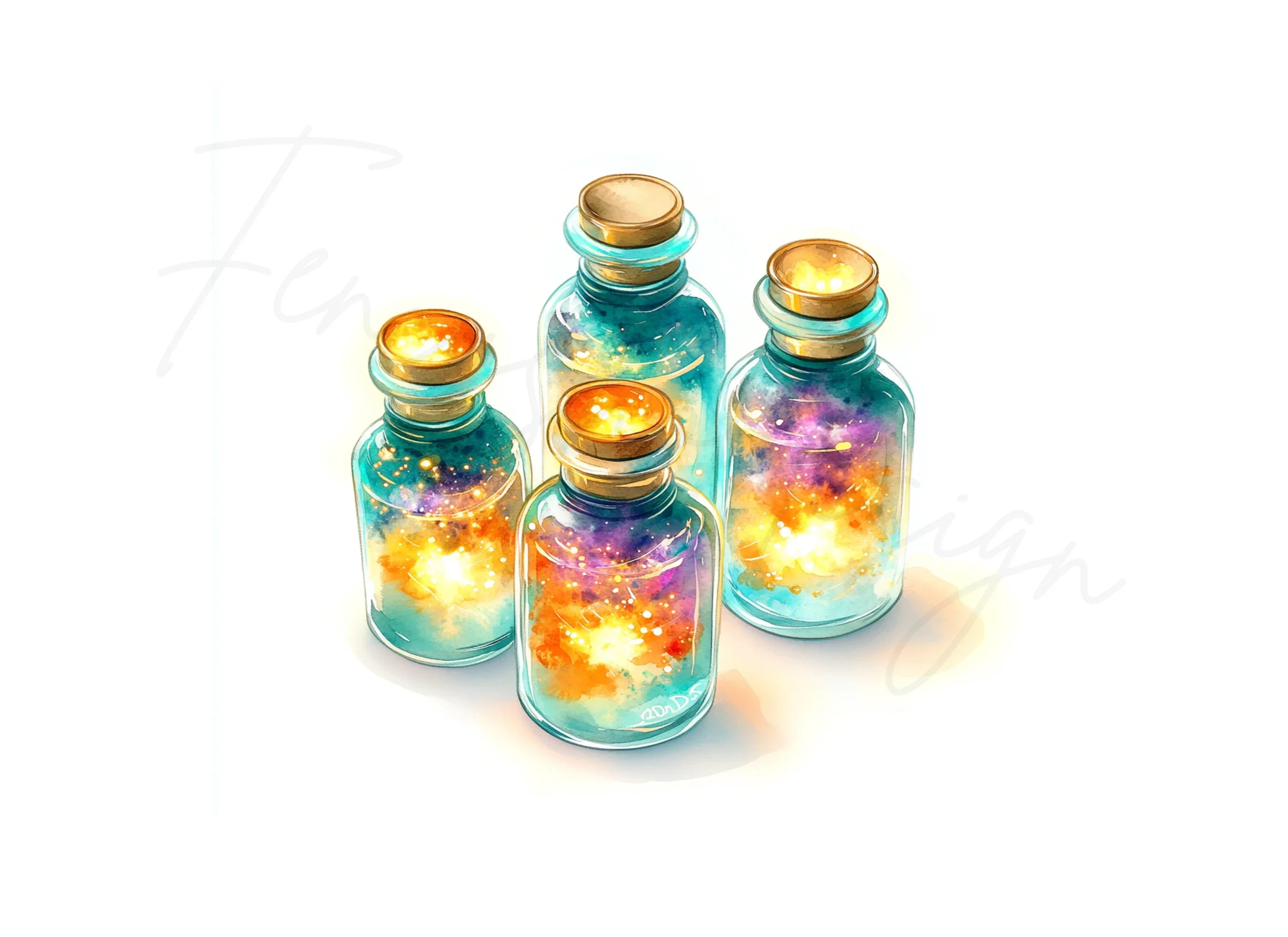 Glowing Magic Potion Bottles Clipart Bundle
