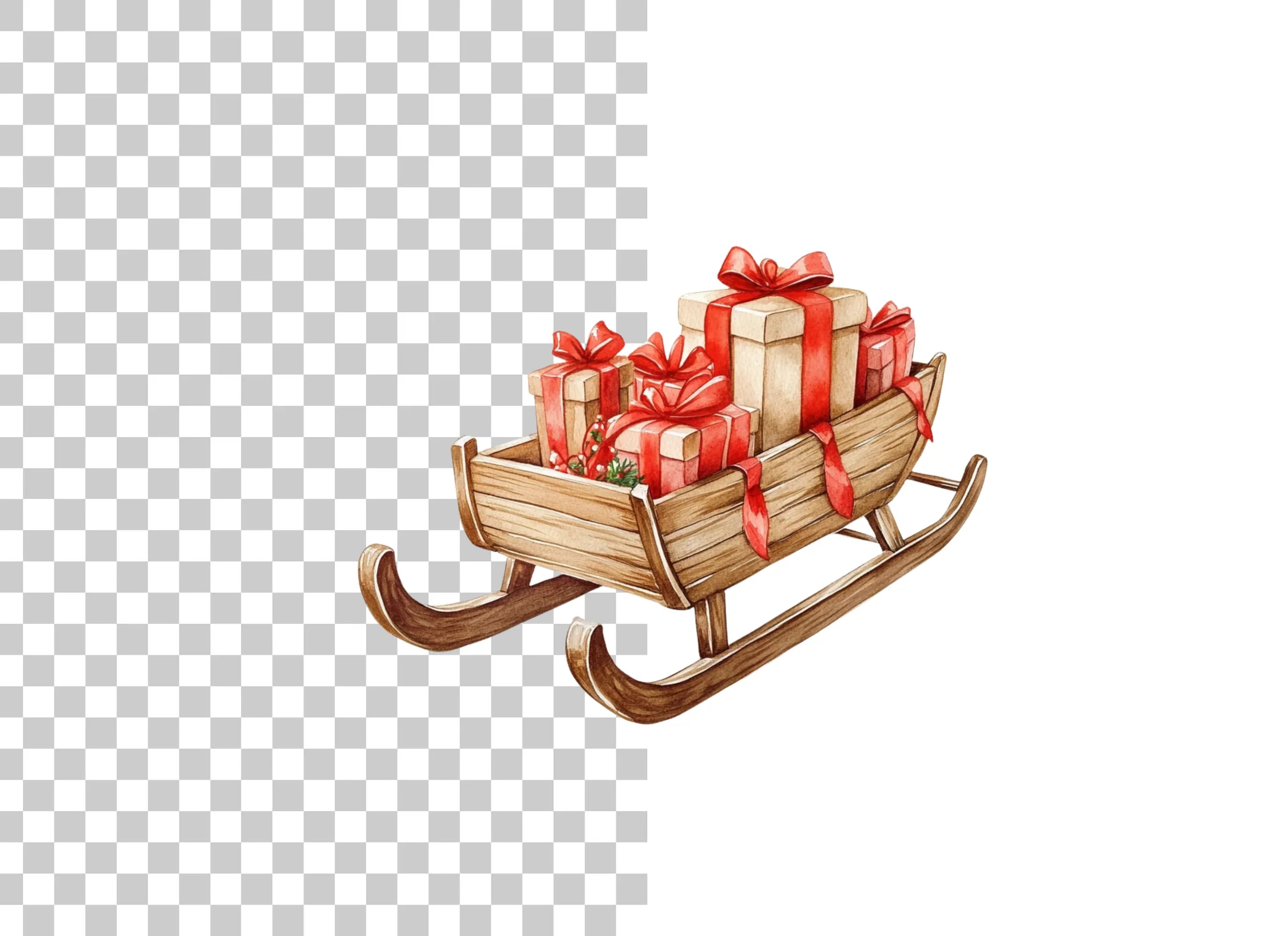 Christmas Sleigh with Gifts Clipart Bundle