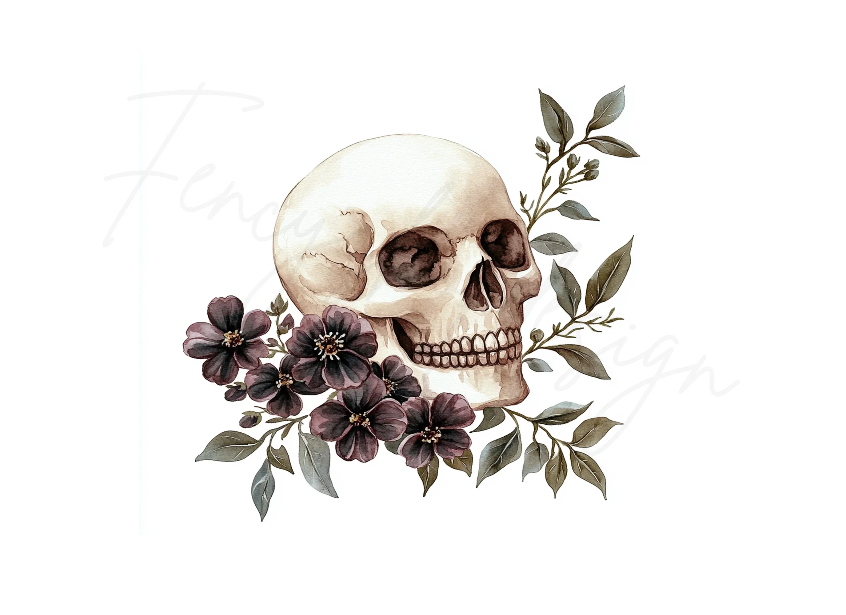 Skull Floral Clipart Bundle