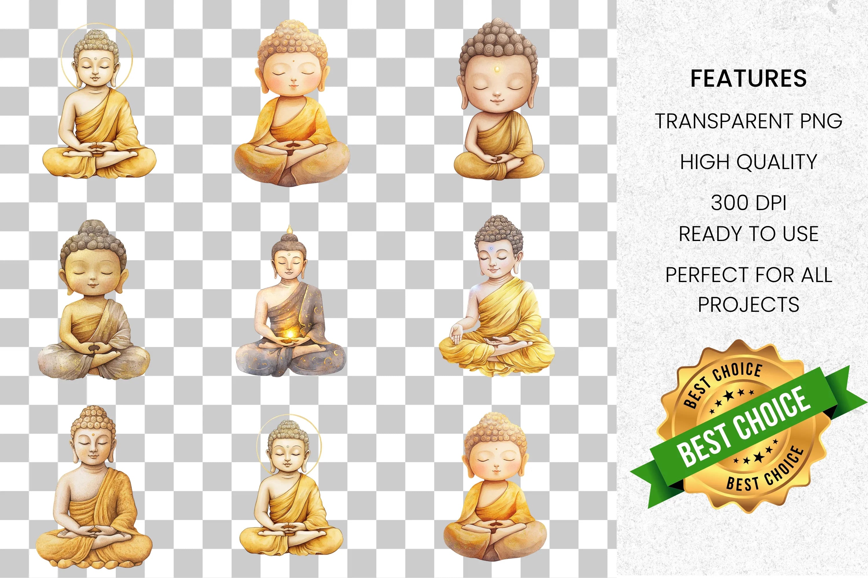 Meditating Buddha Clipart Bundle