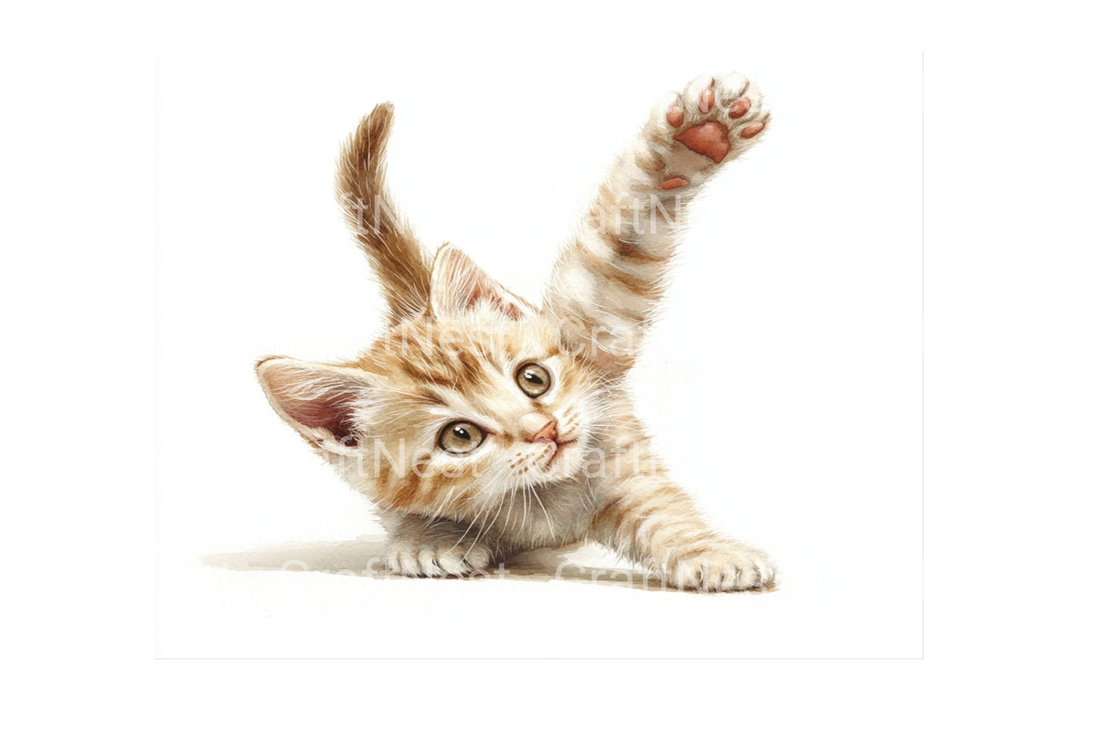 Playful Kitten Reaching Up Clipart Bundle