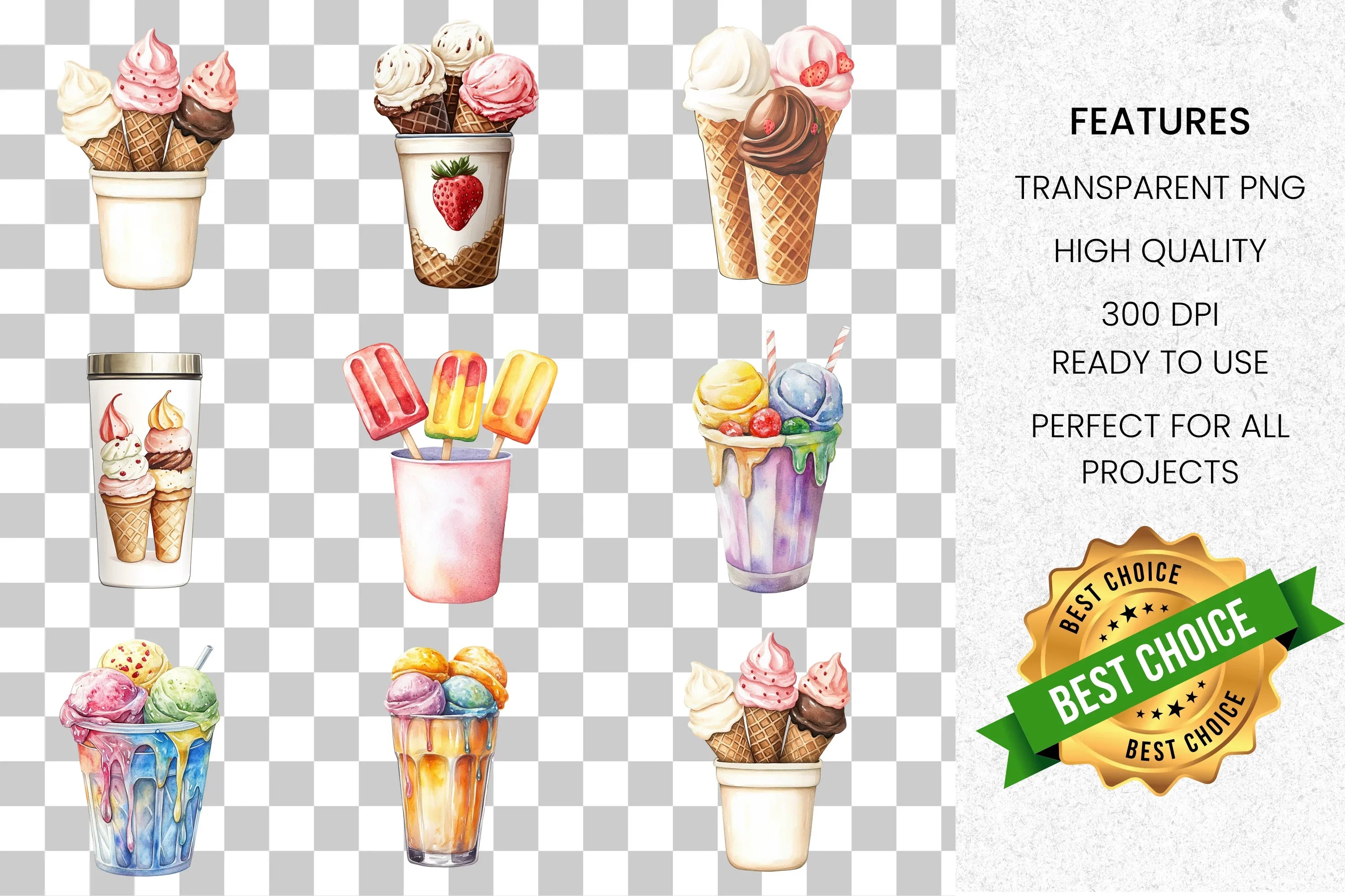 Ice Cream Milkshake Clipart Bundle