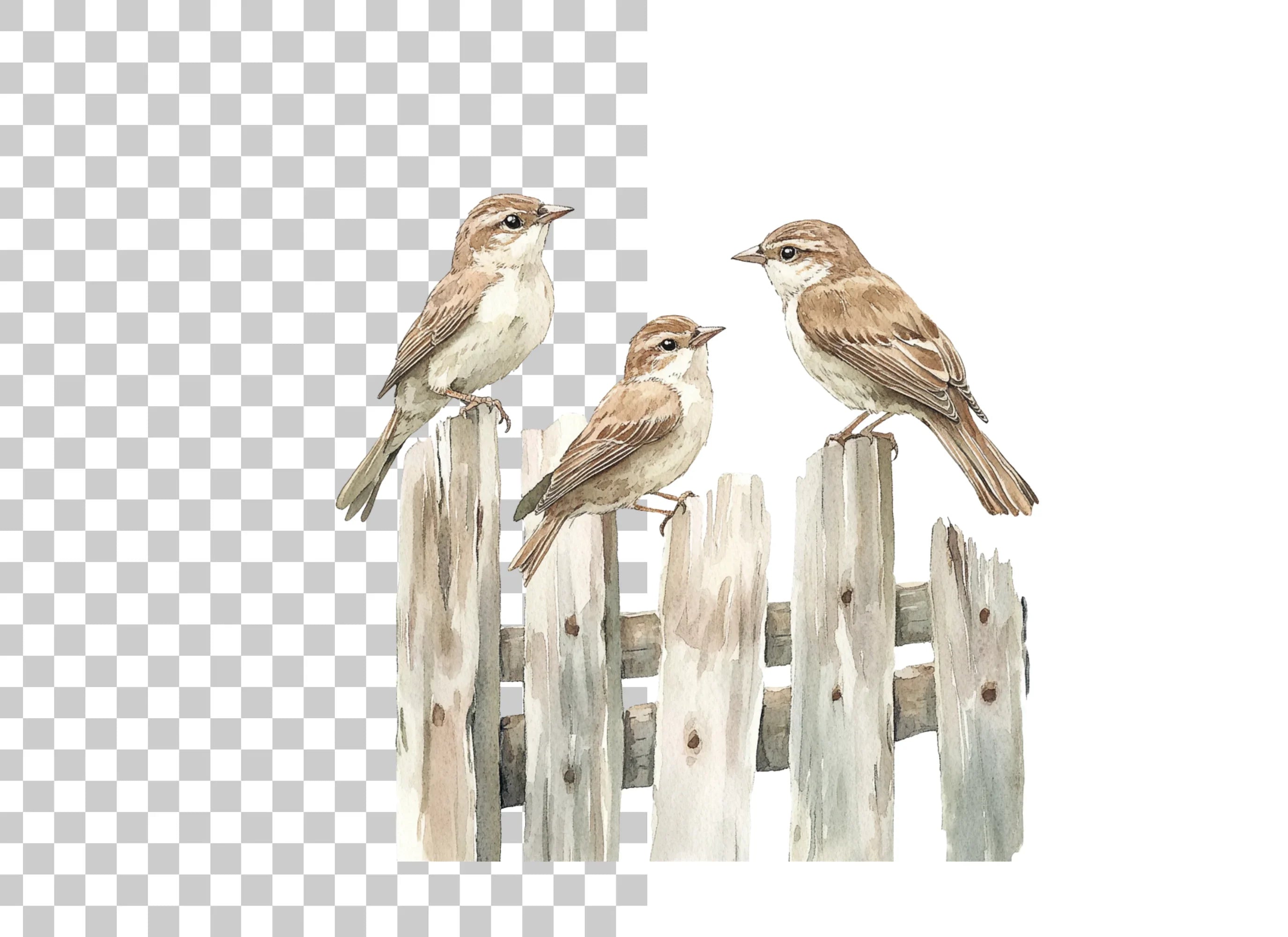 Sparrows on Rustic Fence Clipart Bundle