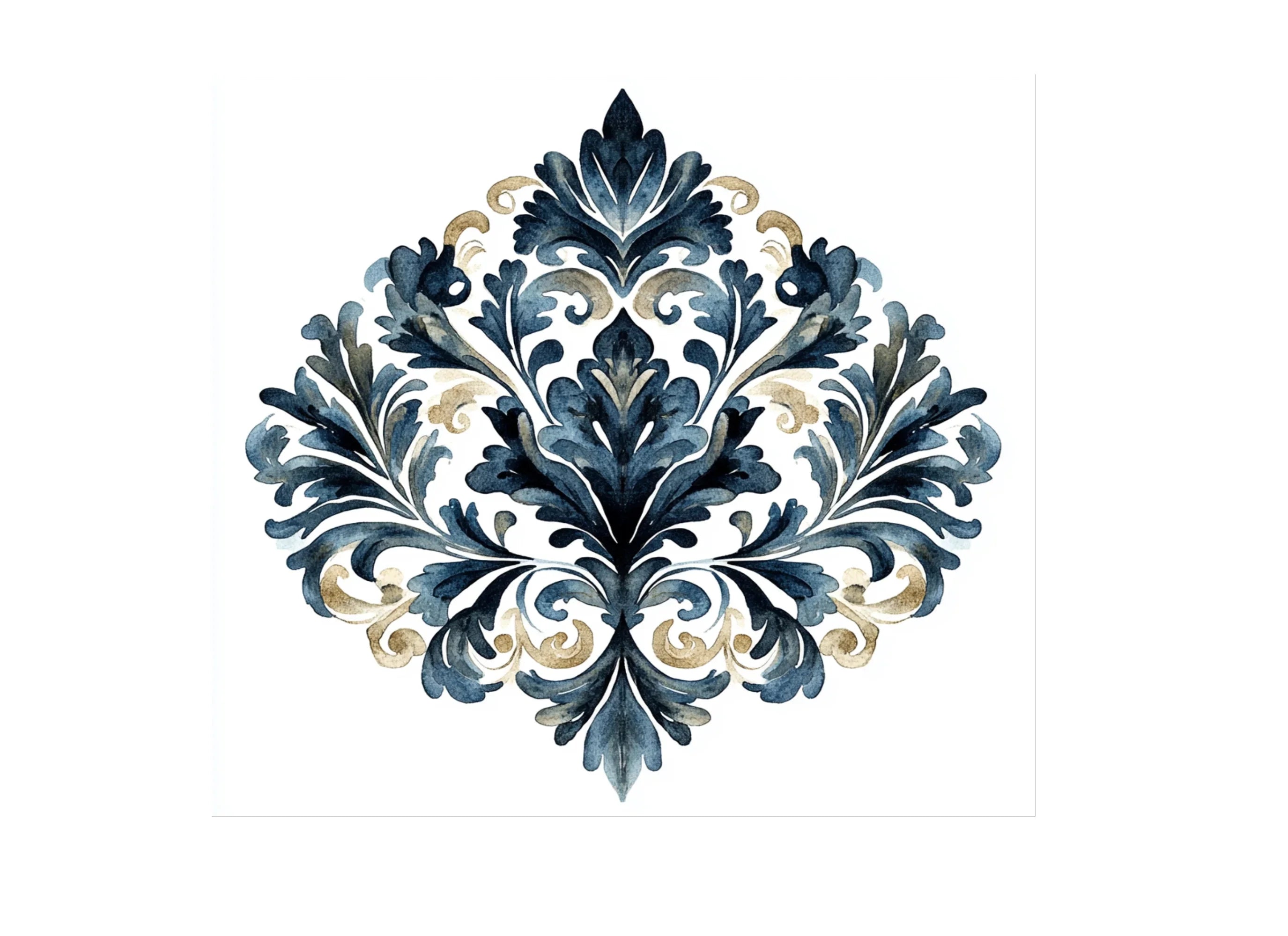 Elegant Blue Gold Damask Clipart Bundle