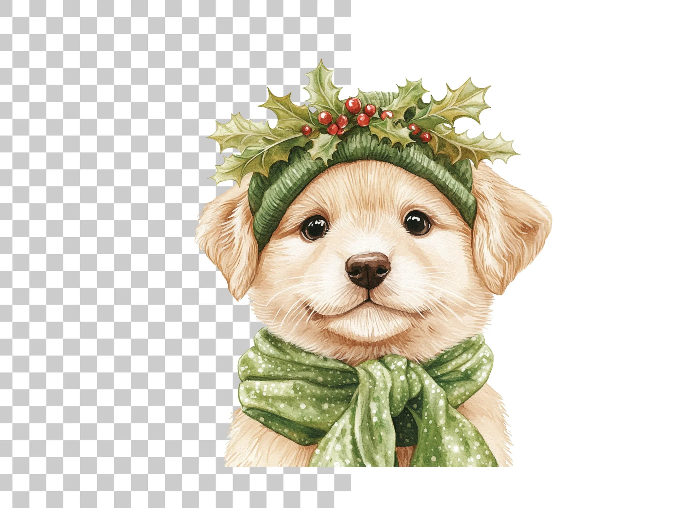 Festive Puppy with Holly Crown Clipart Bundle