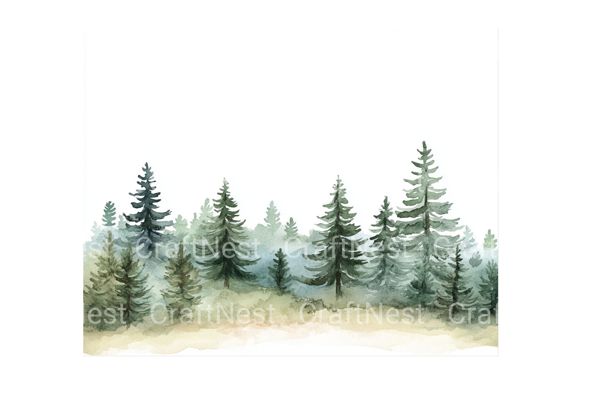 Misty Pine Forest Clipart Bundle