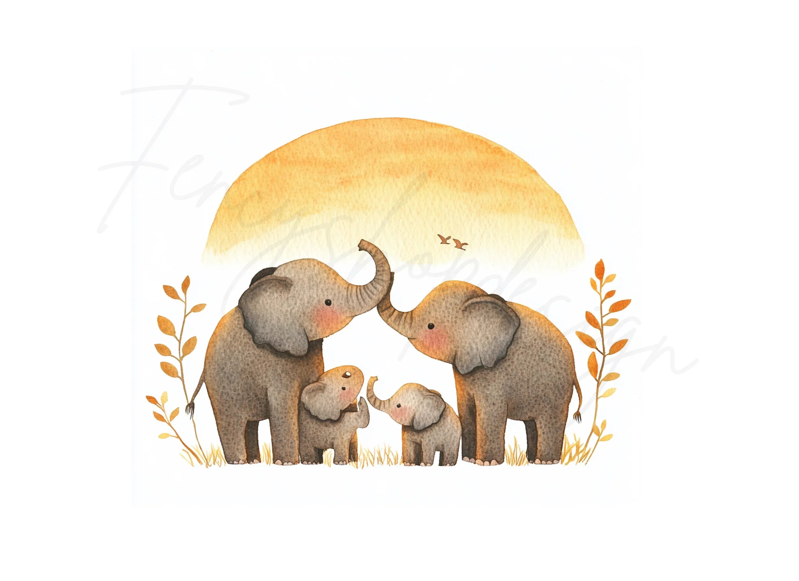 Elephant Family Sunset Clipart Bundle