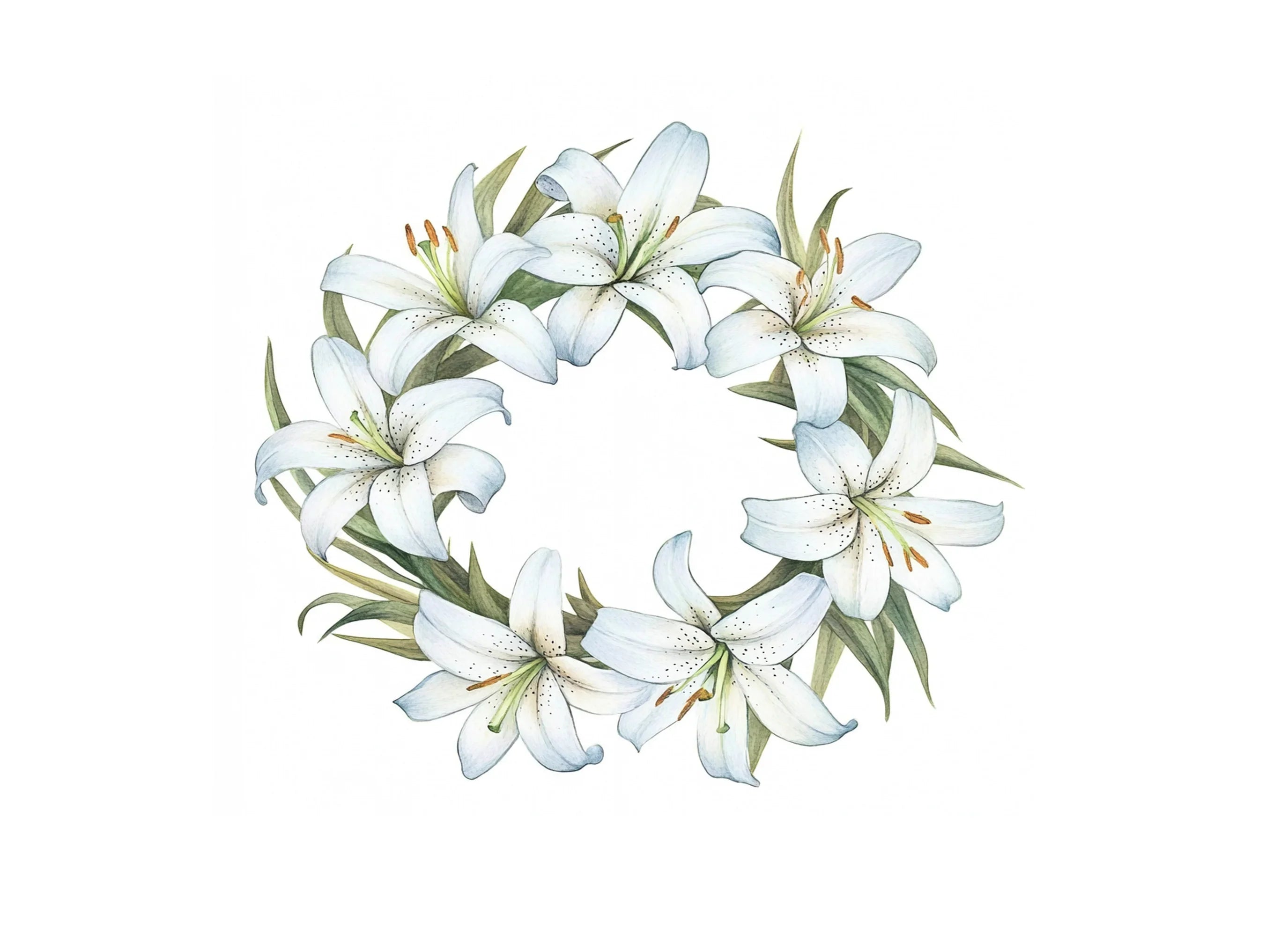 Elegant White Lily Wreaths Clipart Bundle