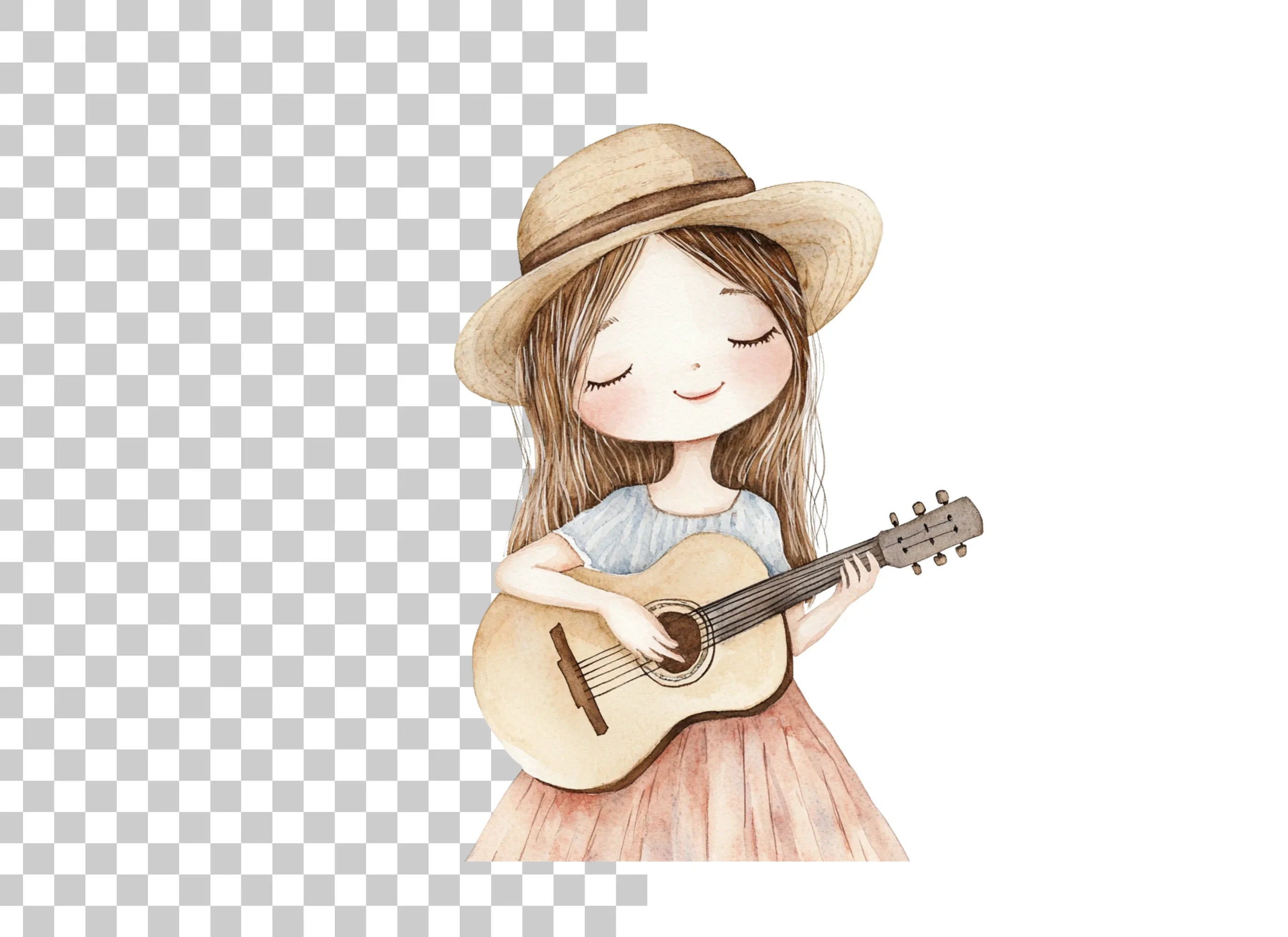 Cute Girl Playing Guitar Clipart Bundle