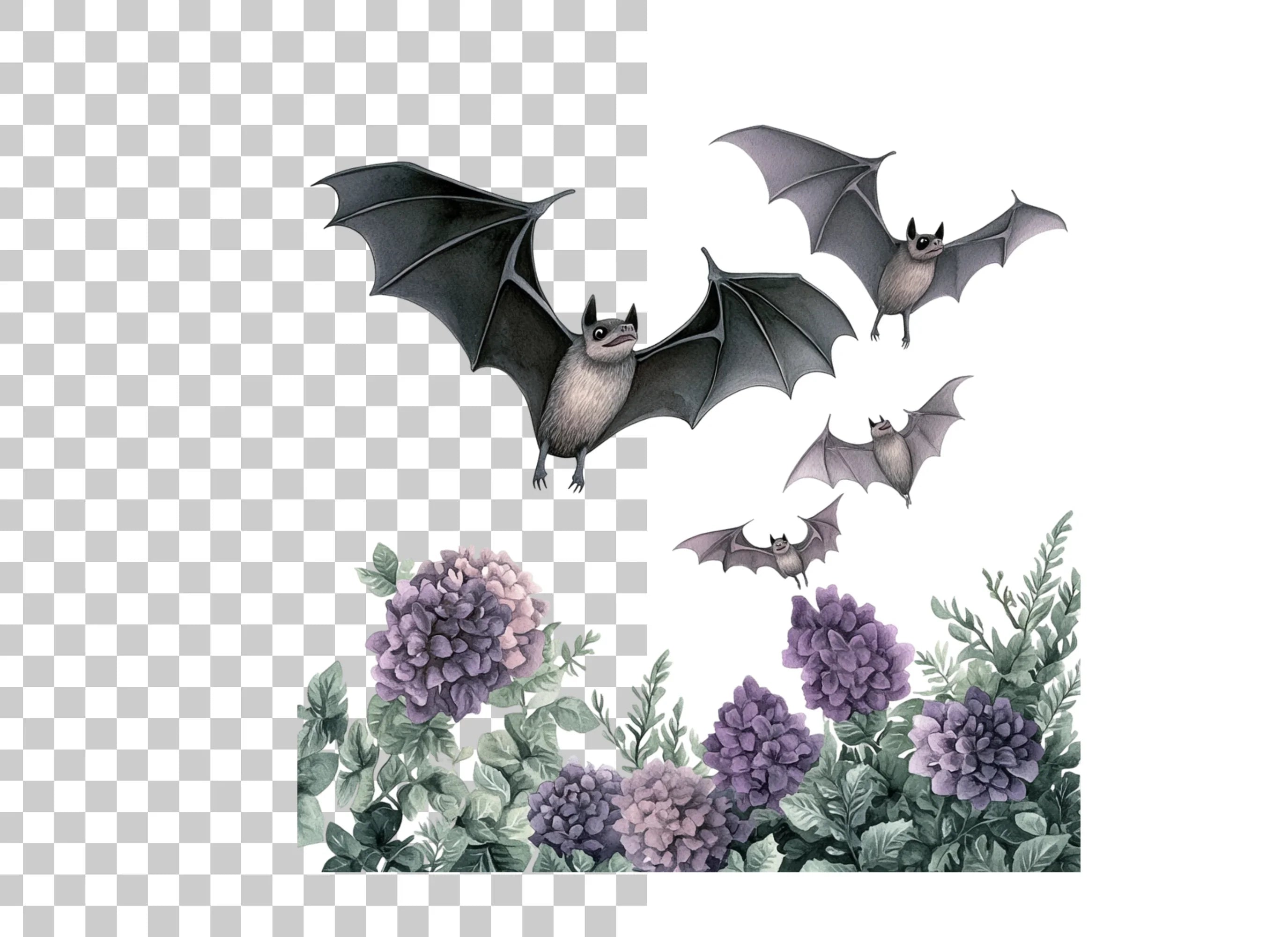 Spooky Bats and Flowers Clipart Bundle