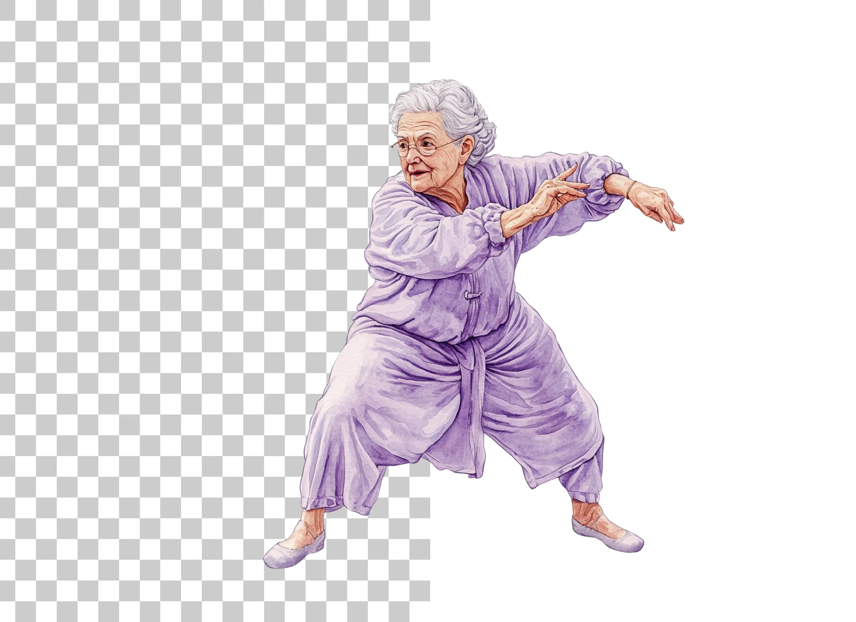 Elderly Woman Tai Chi Clipart Bundle