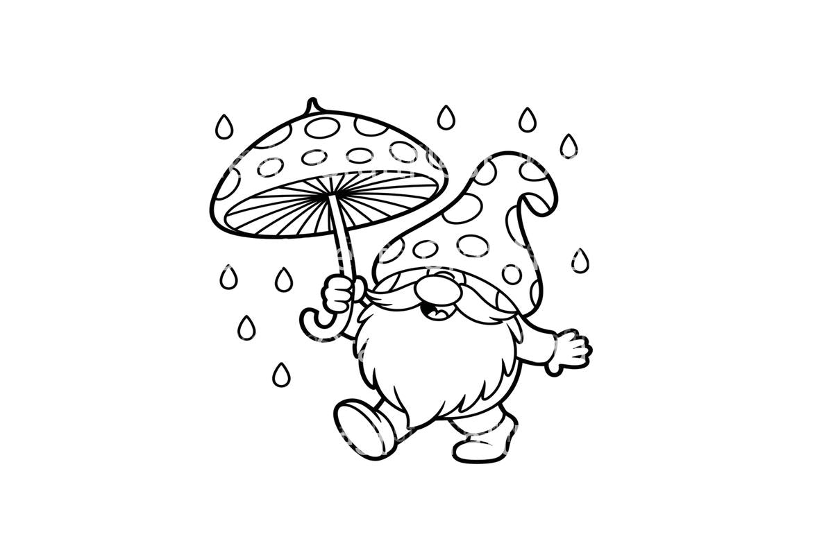 Cute Gnomes with Mushroom Umbrellas Coloring Books
