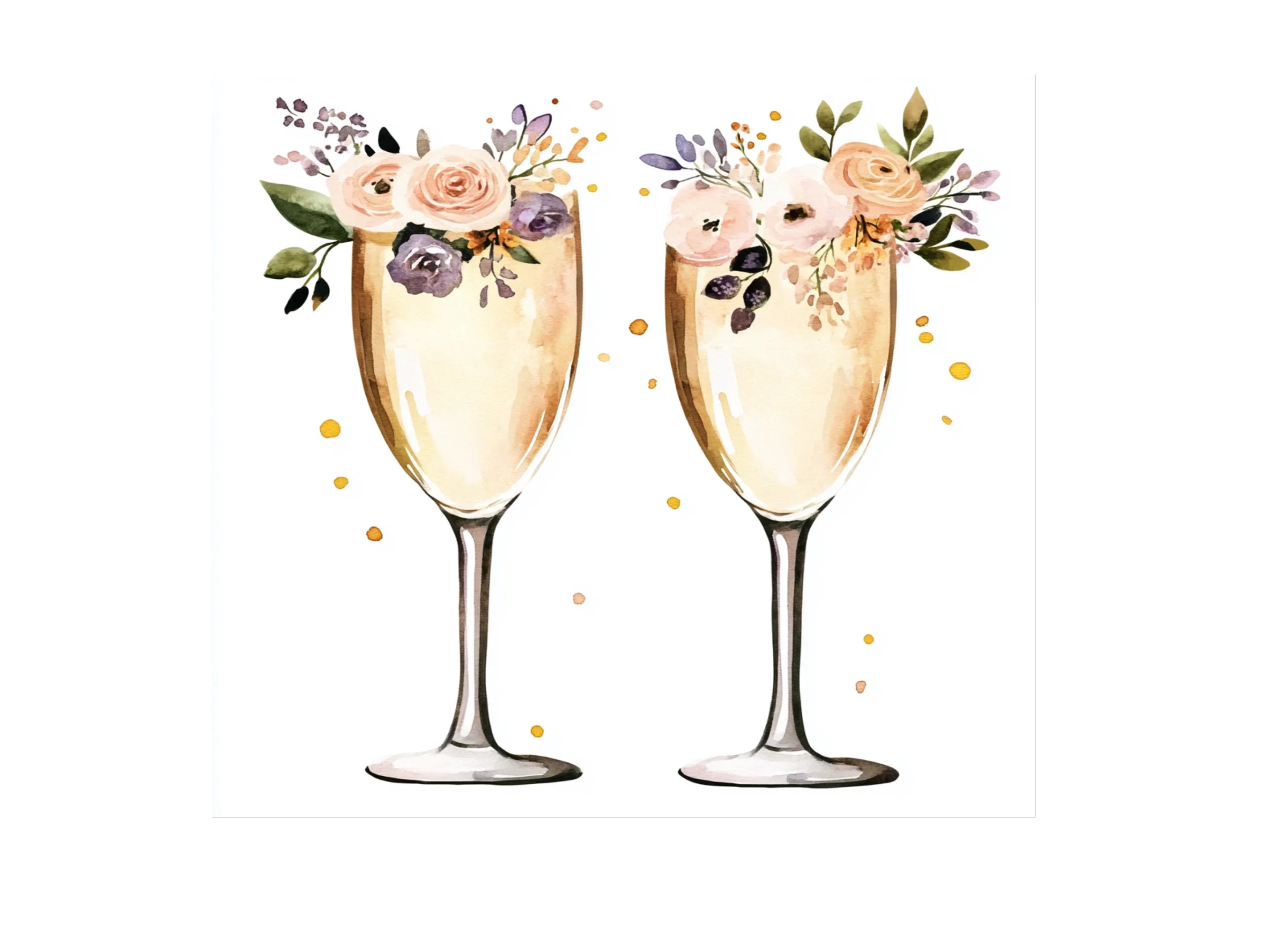 Floral Champagne Glasses Clipart Bundle